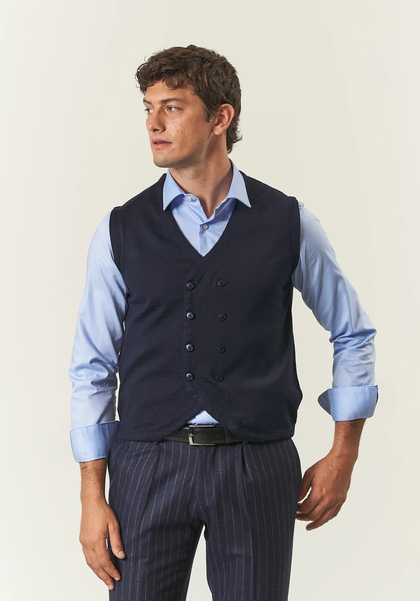 Gilet blu doppiopetto misto lana