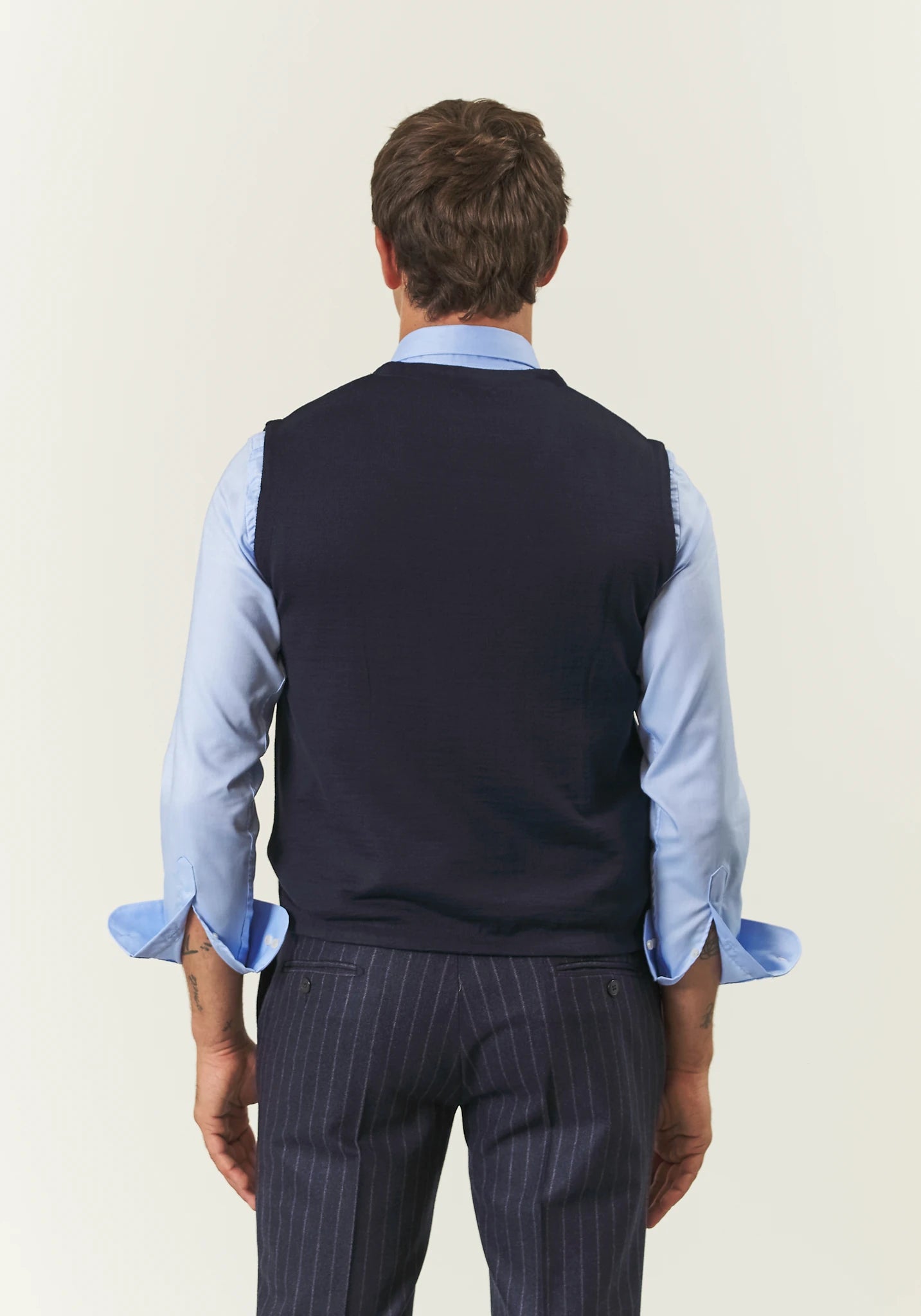 Gilet blu doppiopetto misto lana