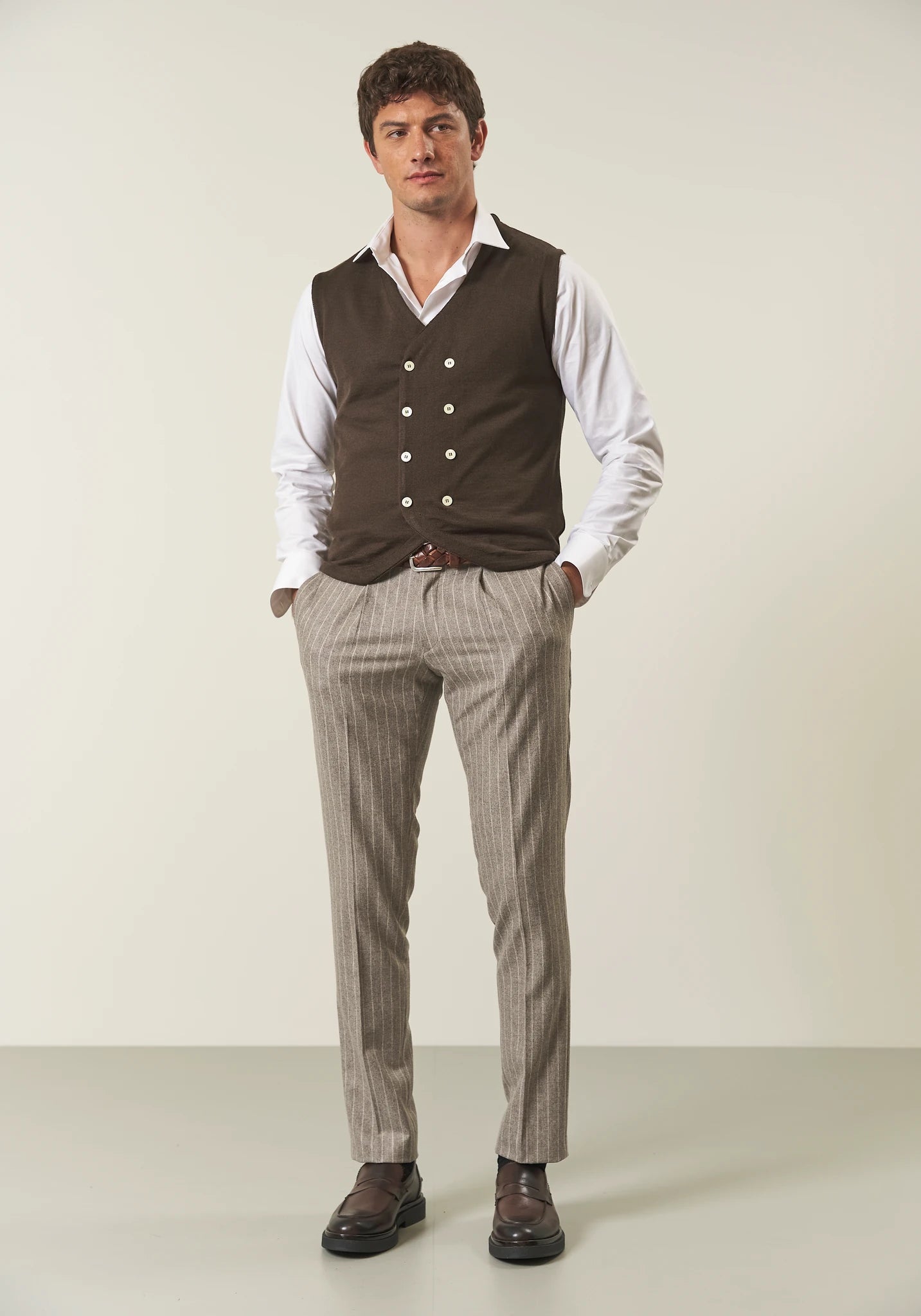 Gilet marrone doppiopetto misto lana