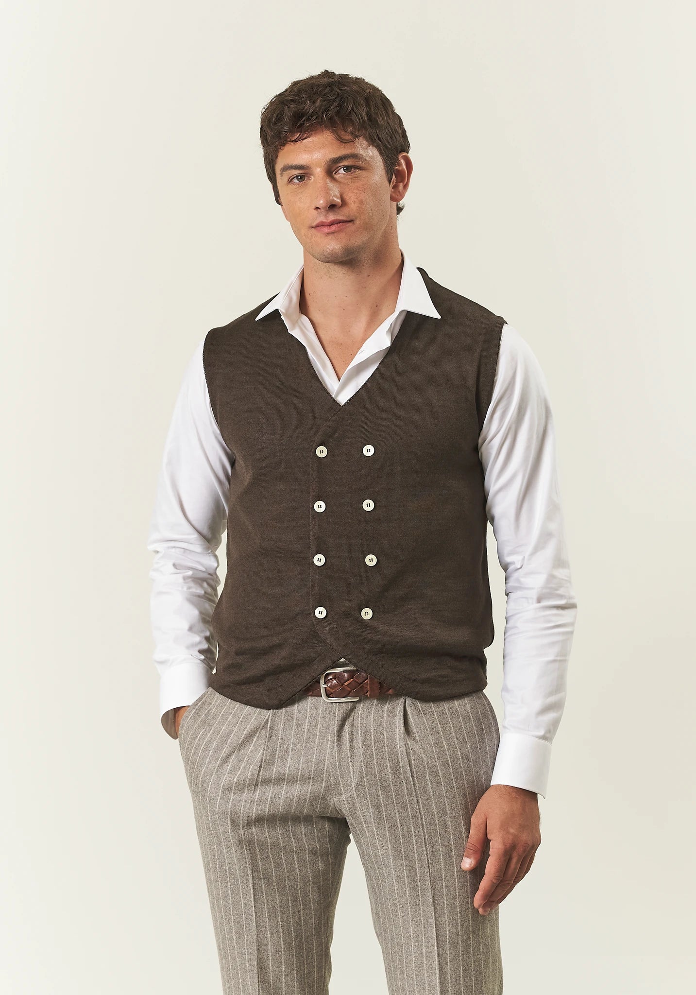 Gilet marrone doppiopetto misto lana