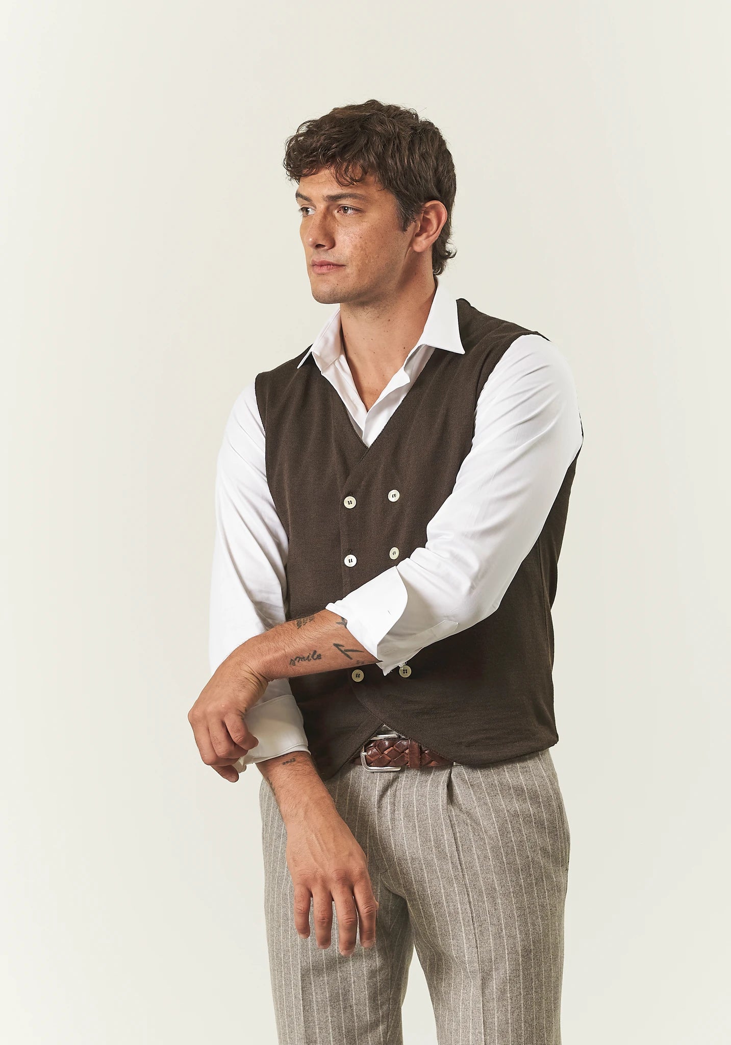 Gilet marrone doppiopetto misto lana