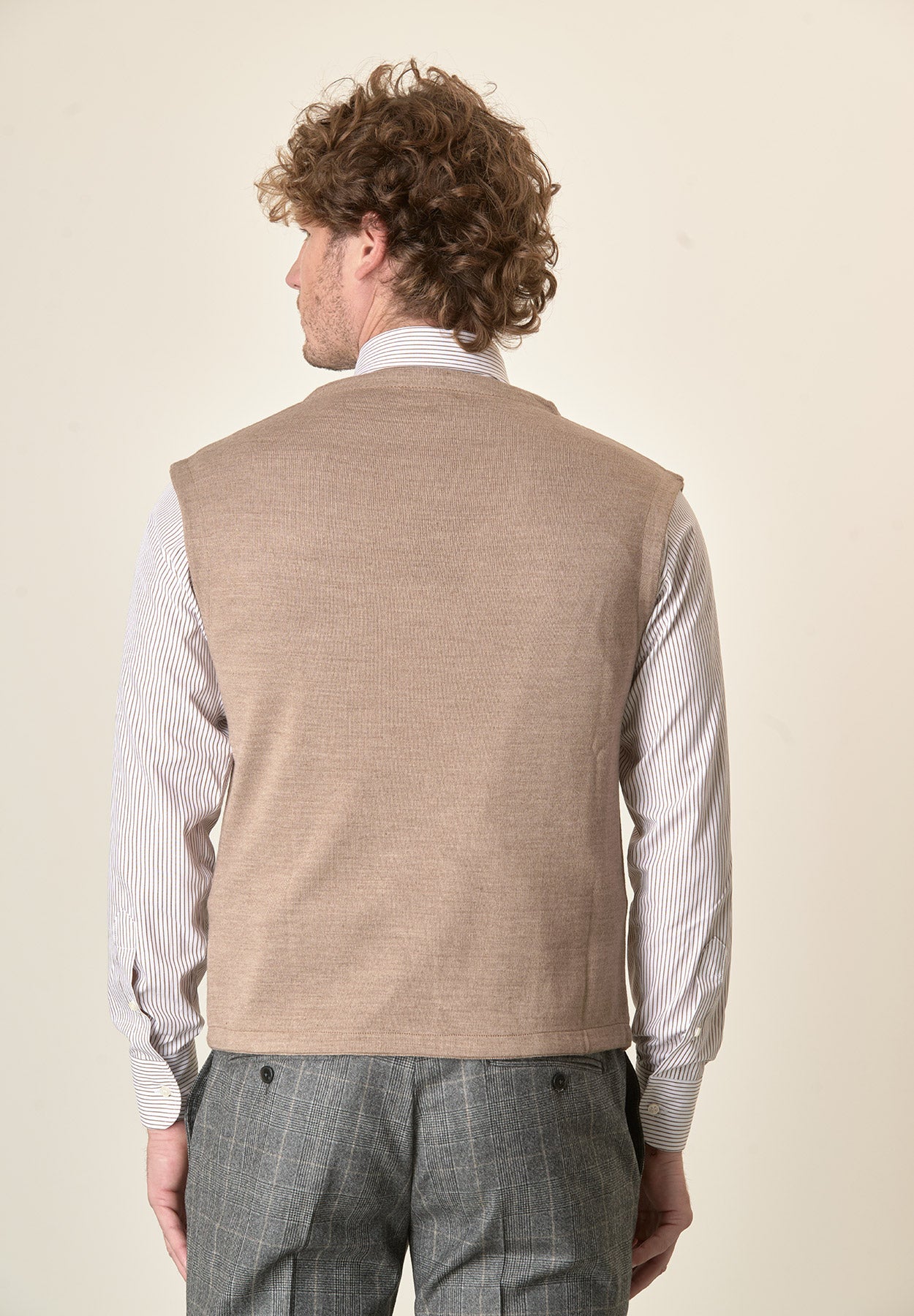 Gilet beige doppiopetto misto lana-Angelico