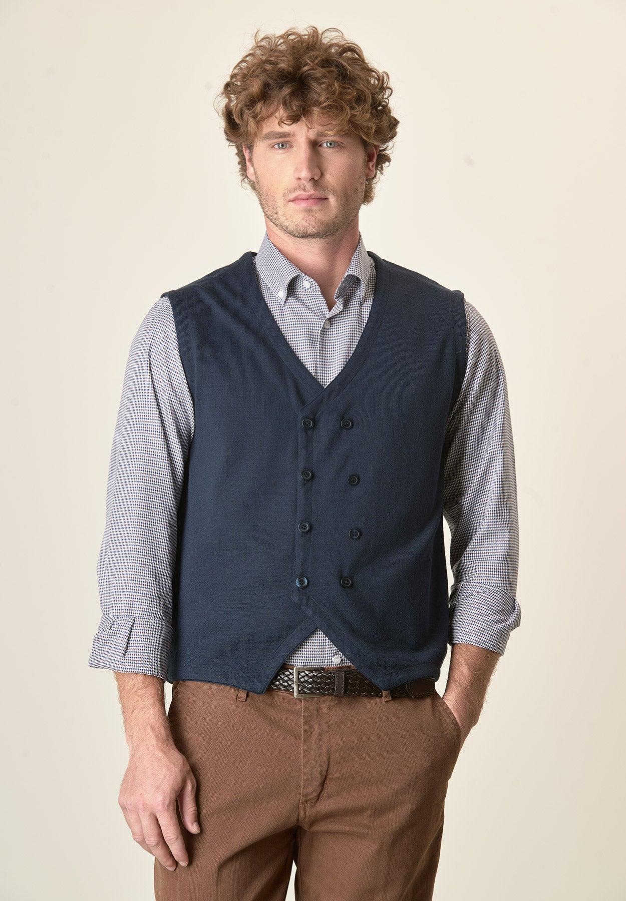 Gilet blu doppiopetto misto lana-Angelico