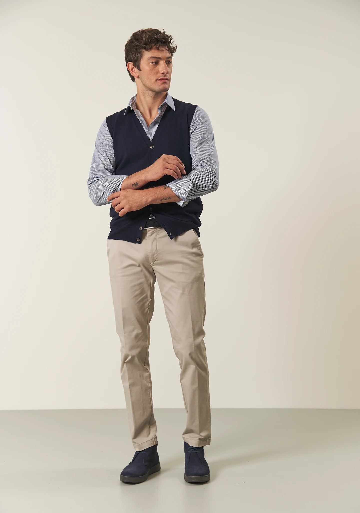 Gilet con bottoni blu lana merinos Harmony