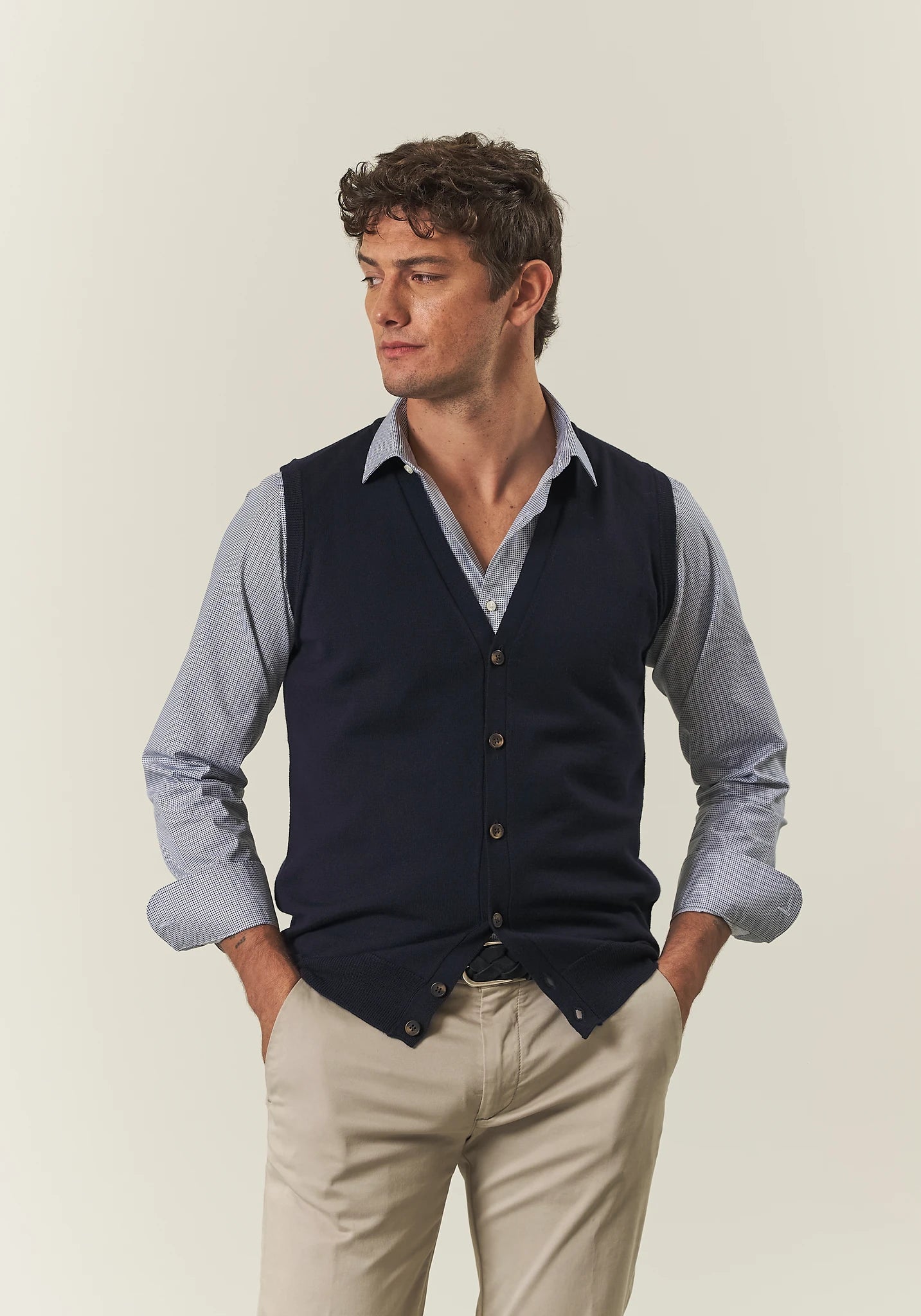 Gilet con bottoni blu lana merinos Harmony