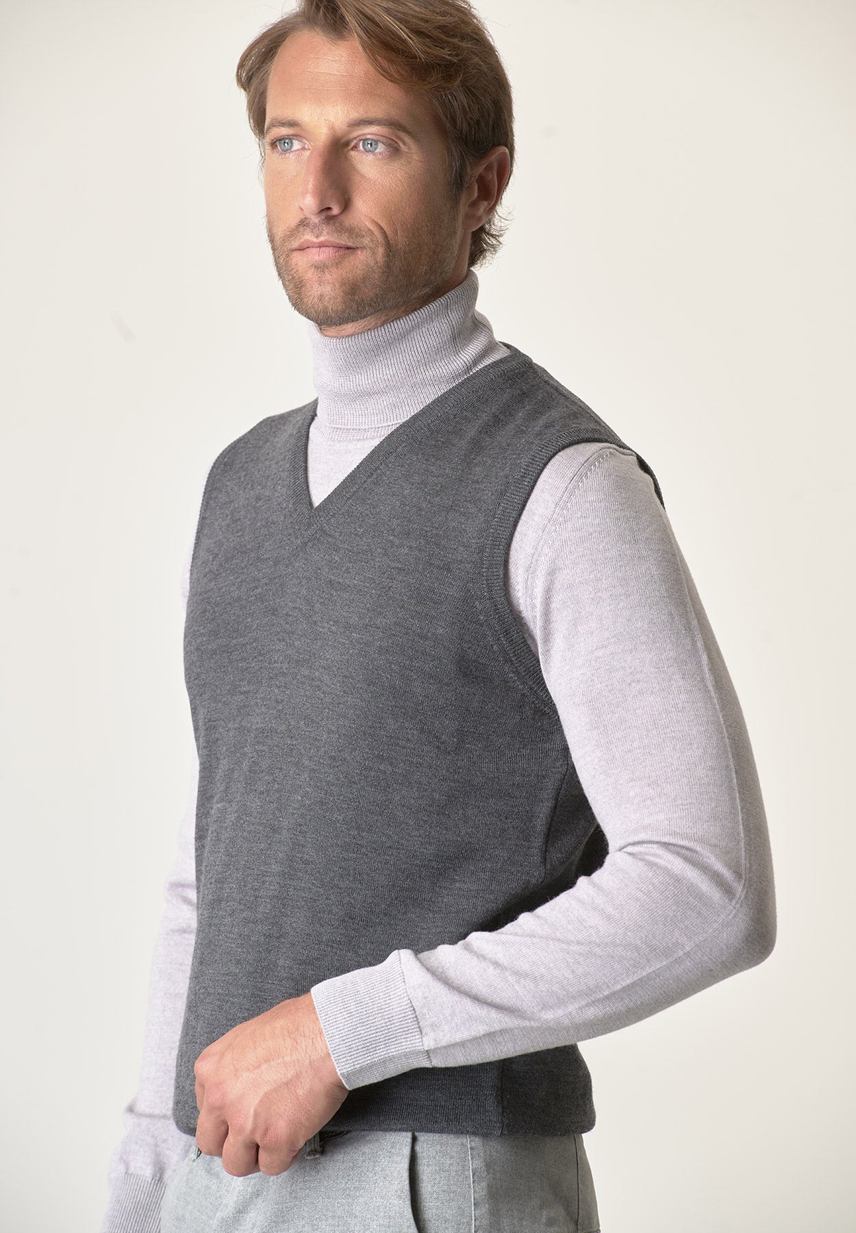 Gilet grigio scuro lana merinos extrafine-Angelico
