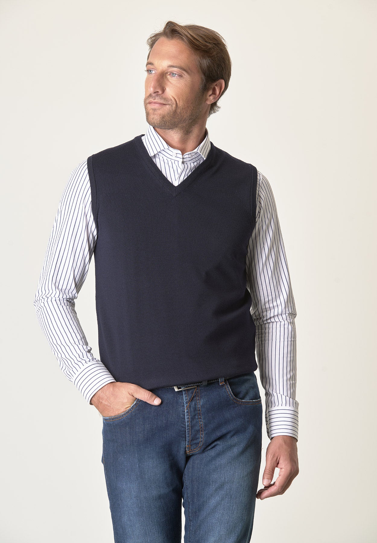 Gilet blu lana merinos extrafine-Angelico