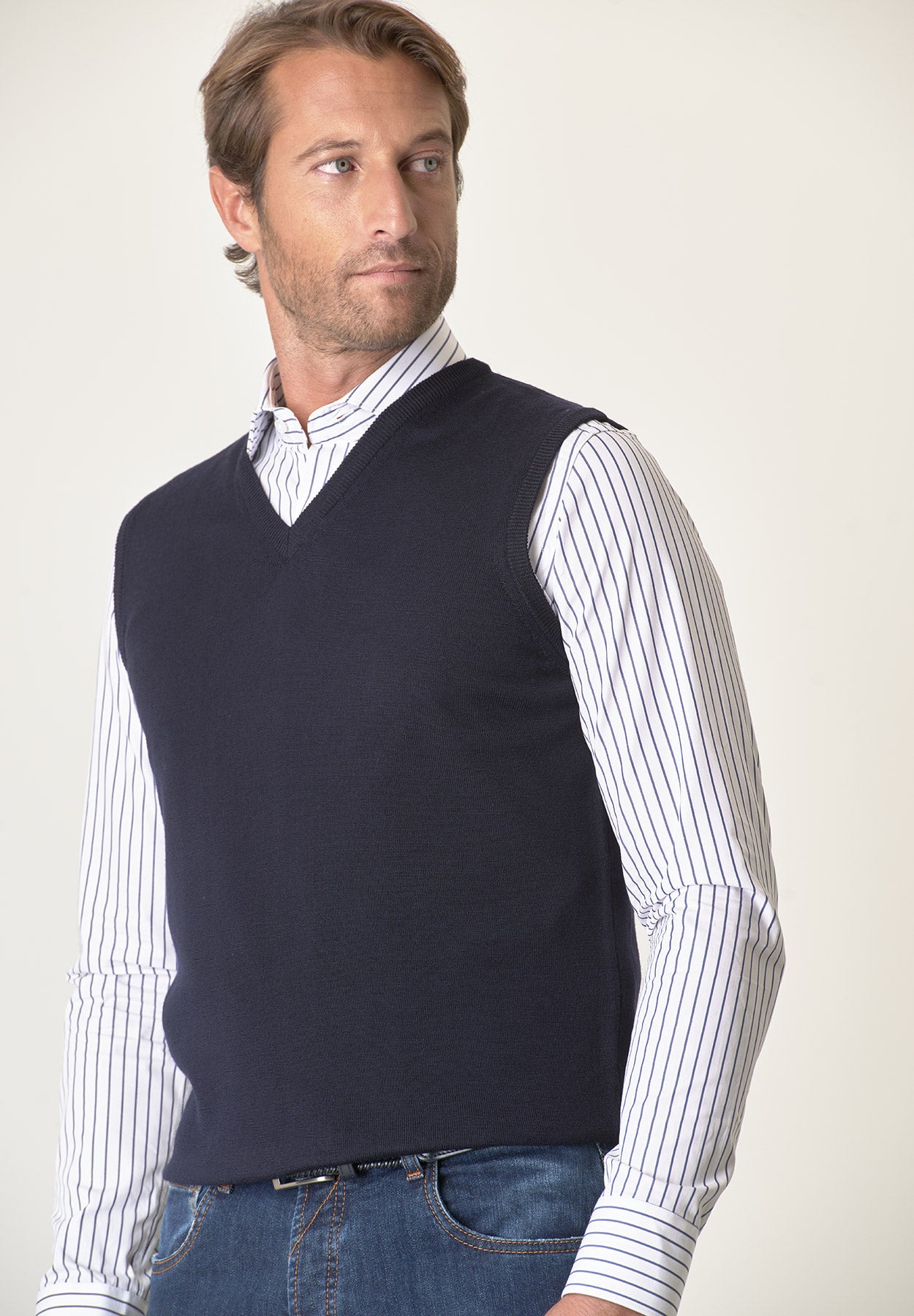 Gilet blu lana merinos extrafine-Angelico