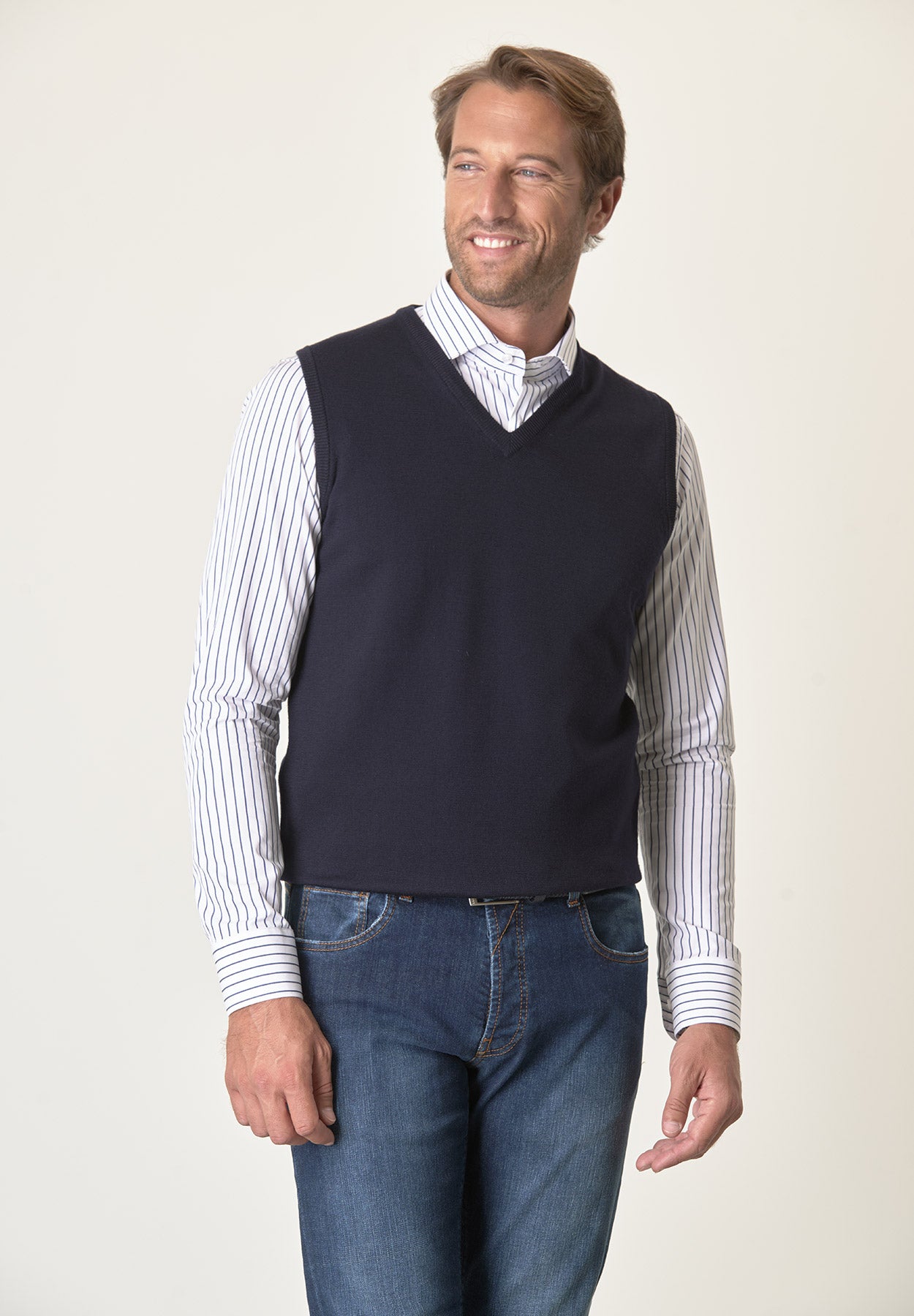 Gilet blu lana merinos extrafine-Angelico