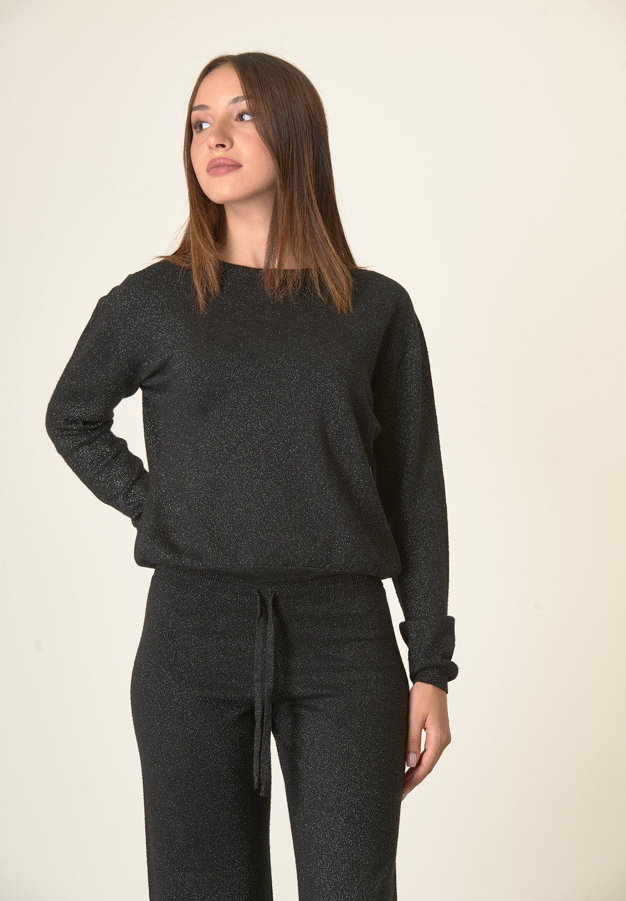 Girocollo nero lurex fine-Angelico