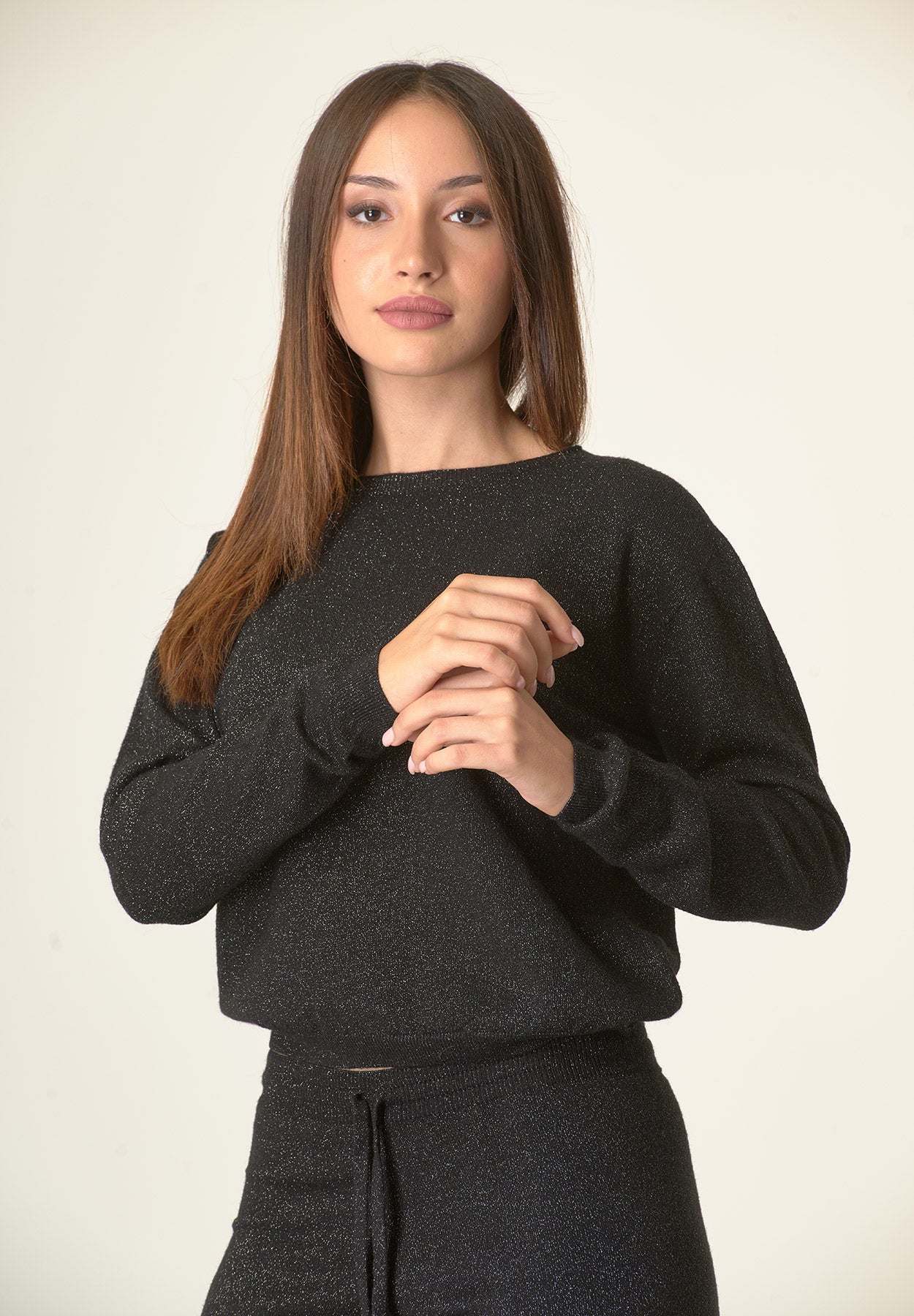 Girocollo nero lurex fine-Angelico