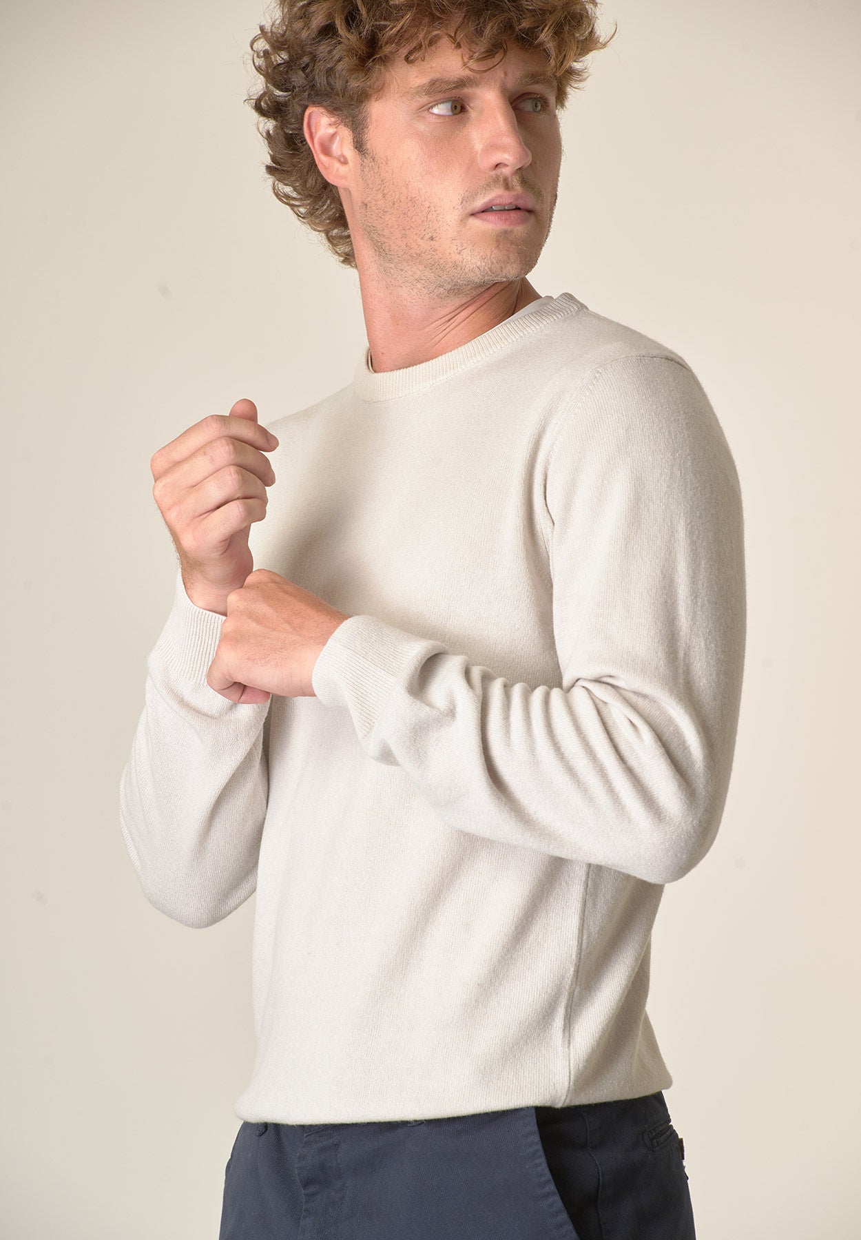 Girocollo grigio chiaro misto cashmere-Angelico