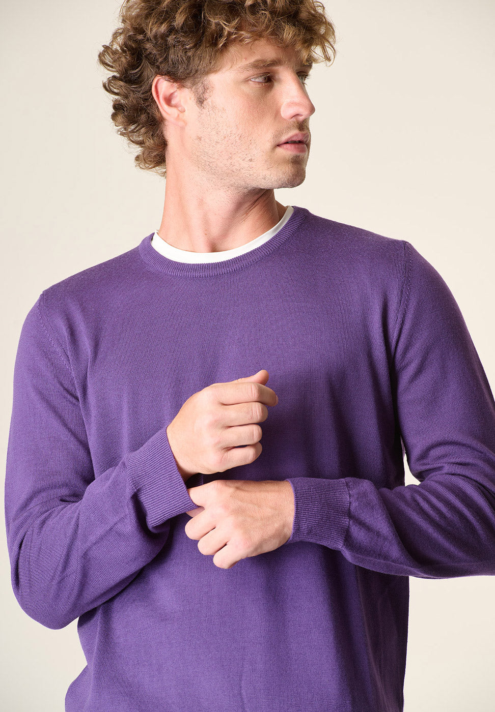 Girocollo viola lana merinos extrafine