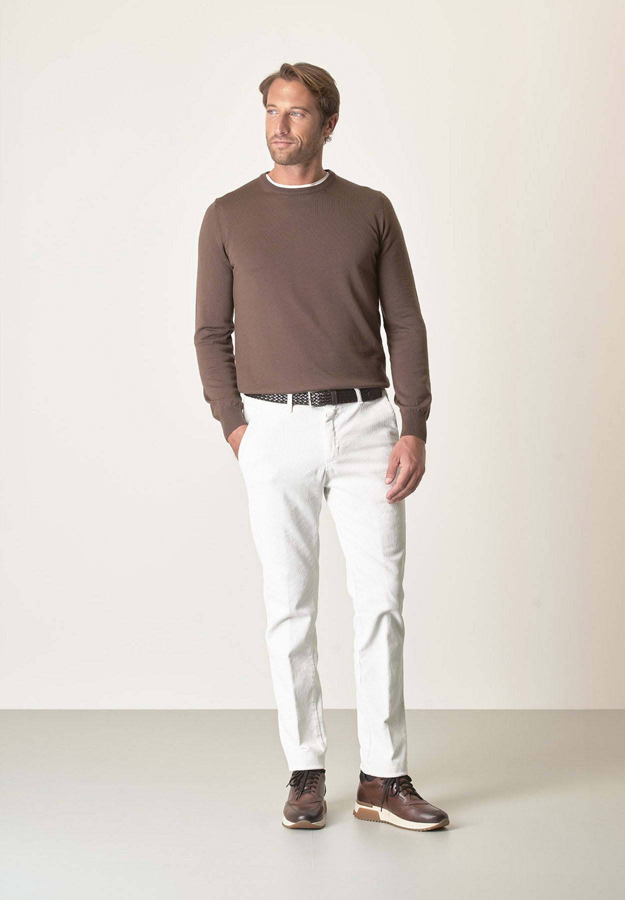 Girocollo marrone lana merinos extrafine-Angelico