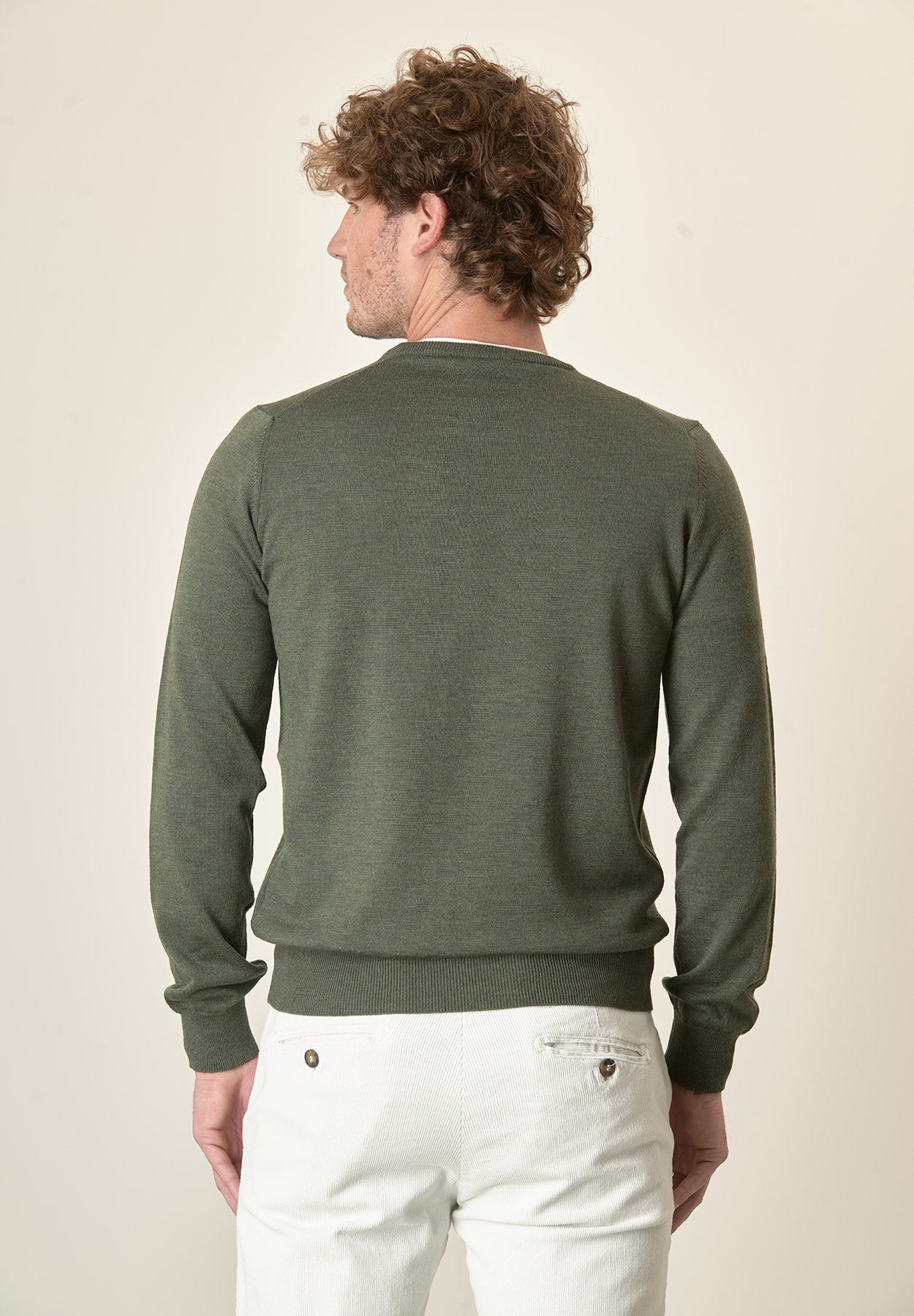 Girocollo verde kaki lana merinos extrafine-Angelico