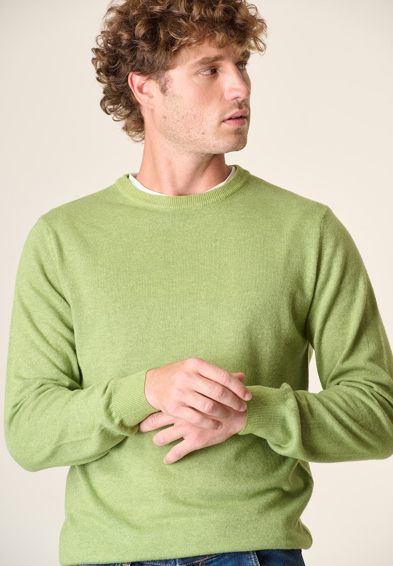 Girocollo verde pistacchio chiaro misto cashmere-Angelico