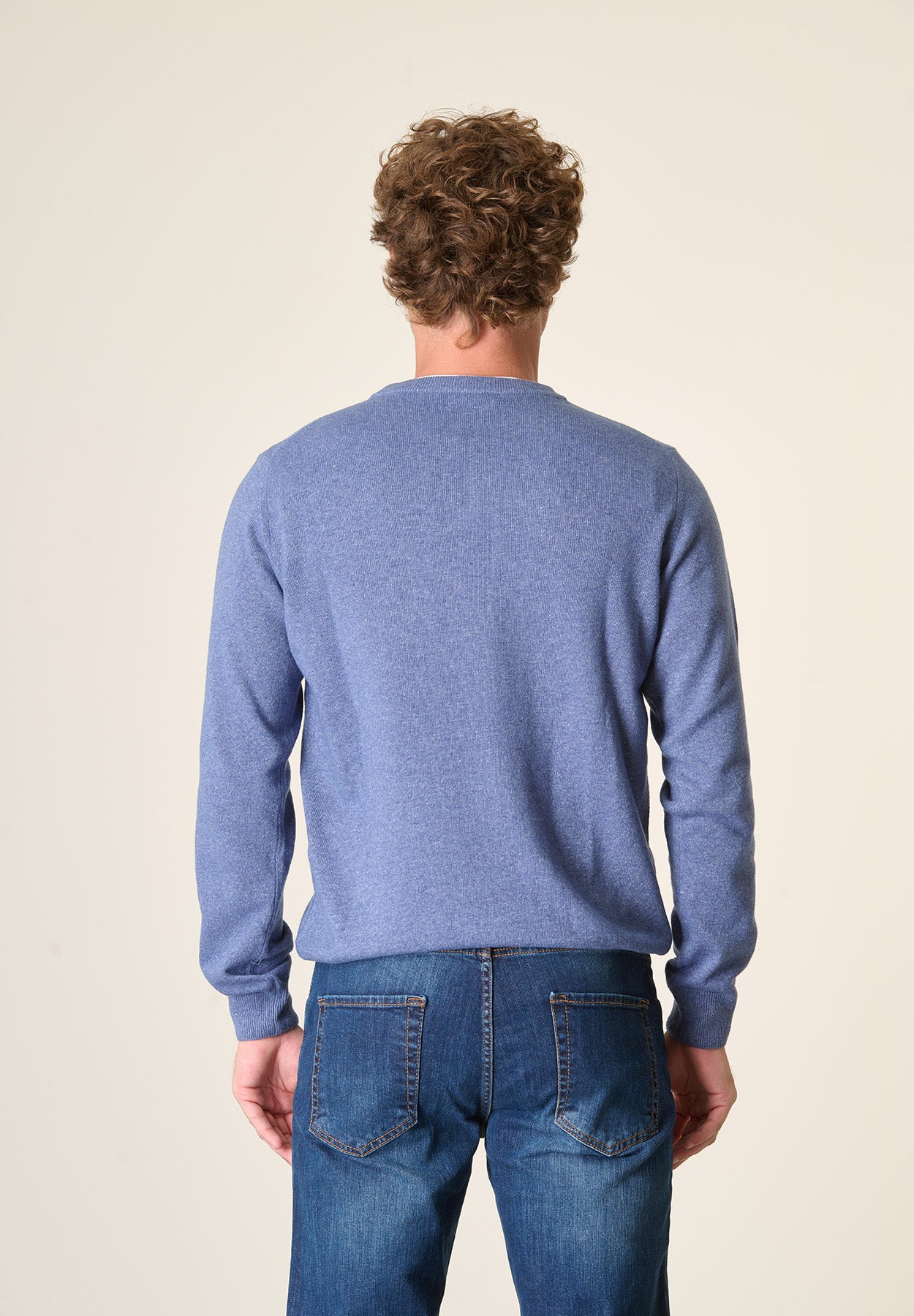 Girocollo blu denim chiaro misto cashmere-Angelico