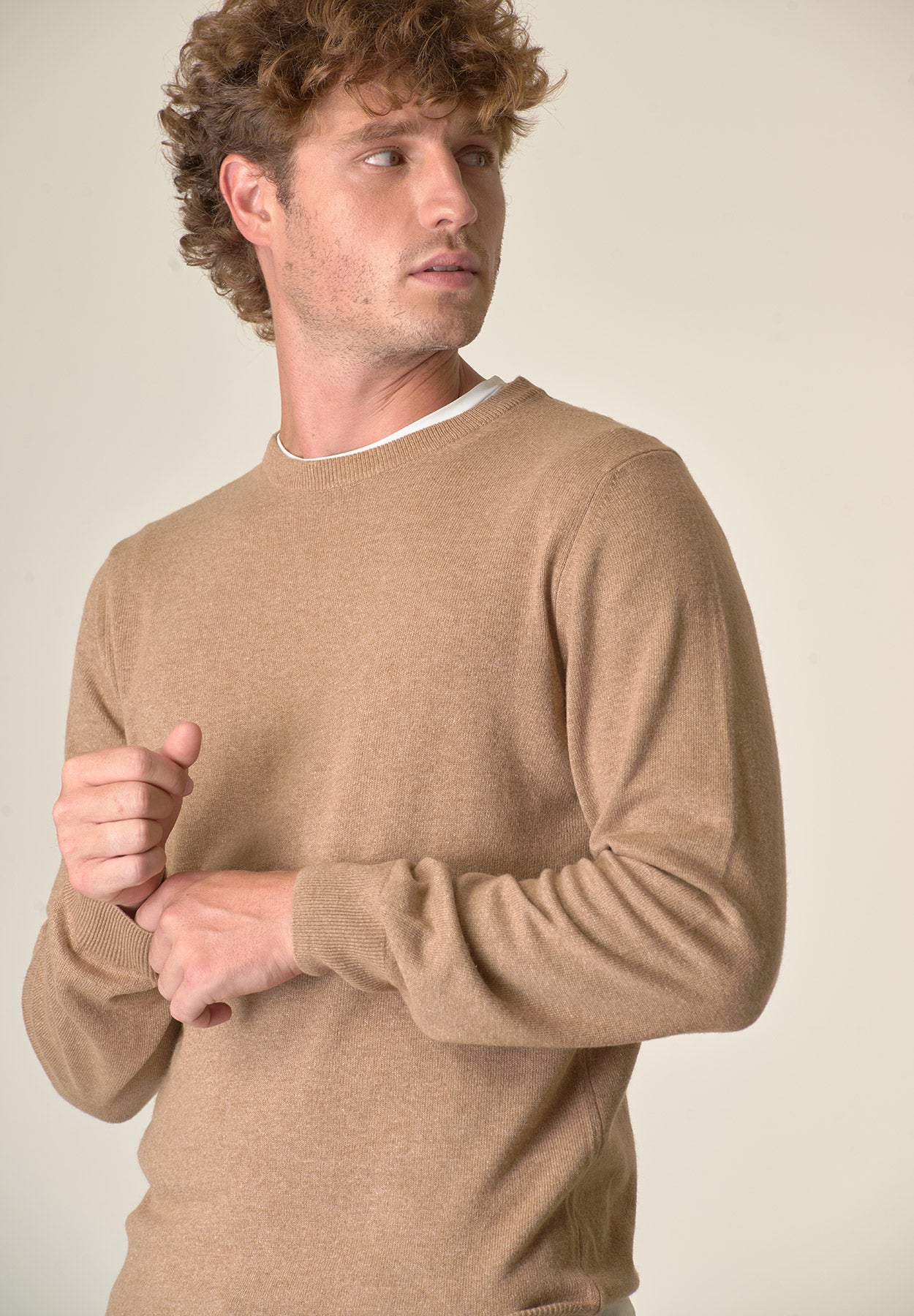 Girocollo cammello misto cashmere-Angelico