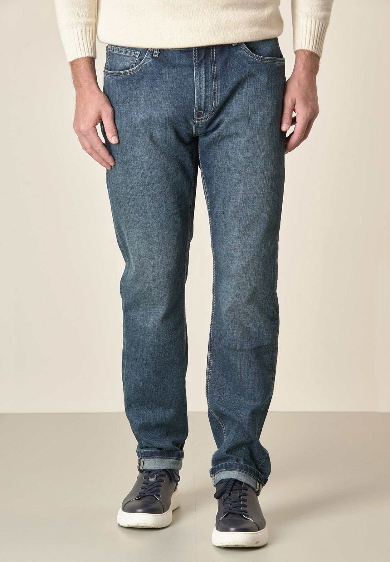 Dark Jeans 5 Pockets Stretch Cotton Regular Fit Angelico 1