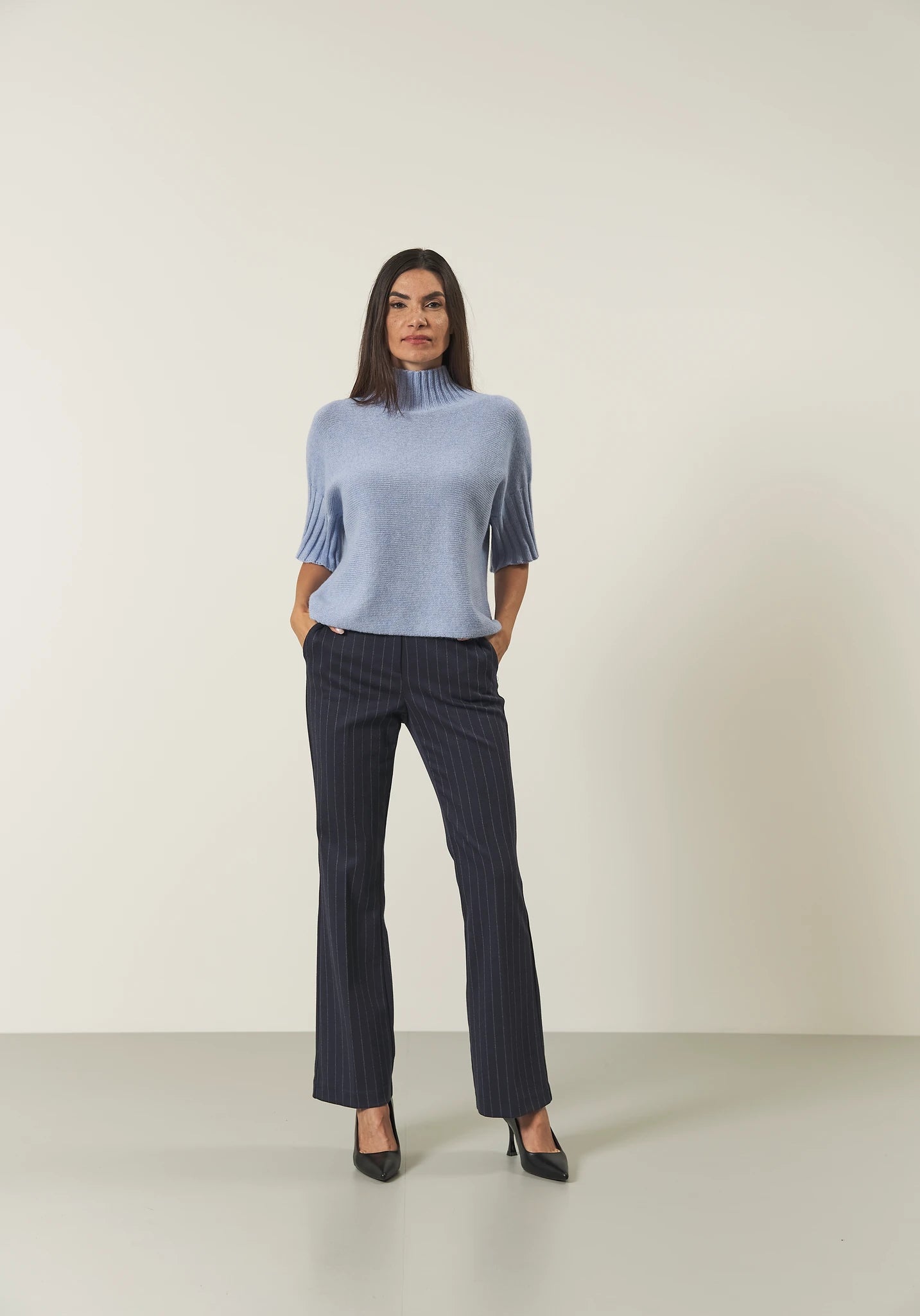 Lupetto azzurro cielo manica 3/4 misto cashmere