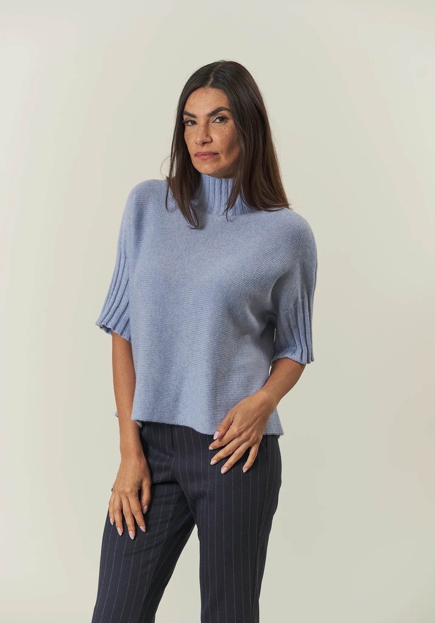 Lupetto azzurro cielo manica 3/4 misto cashmere