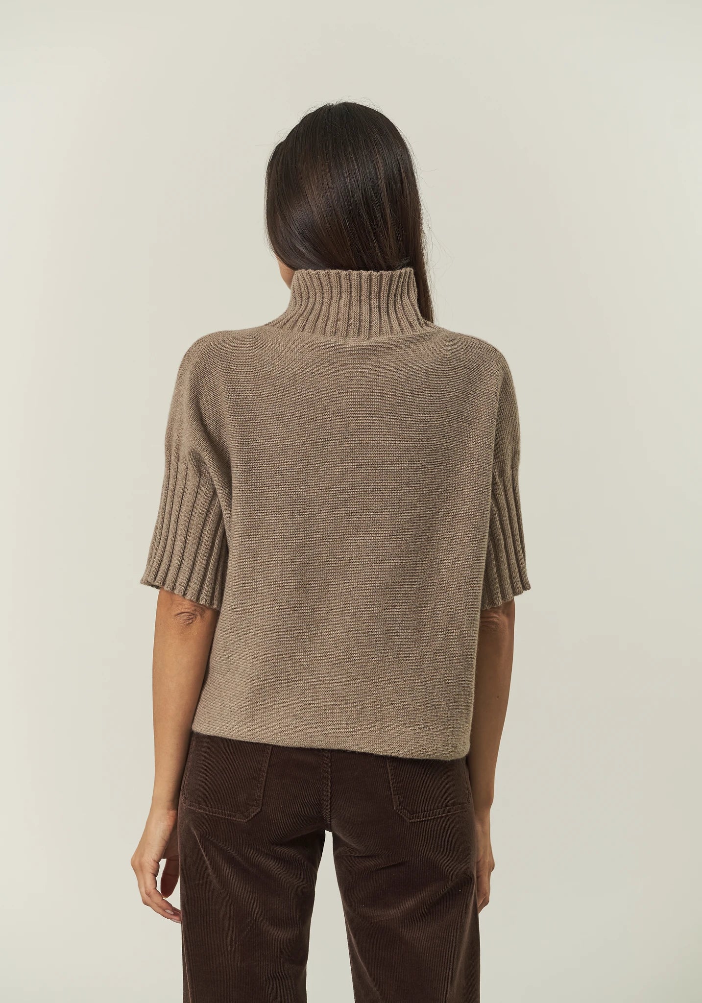 Lupetto beige manica 3/4 misto cashmere