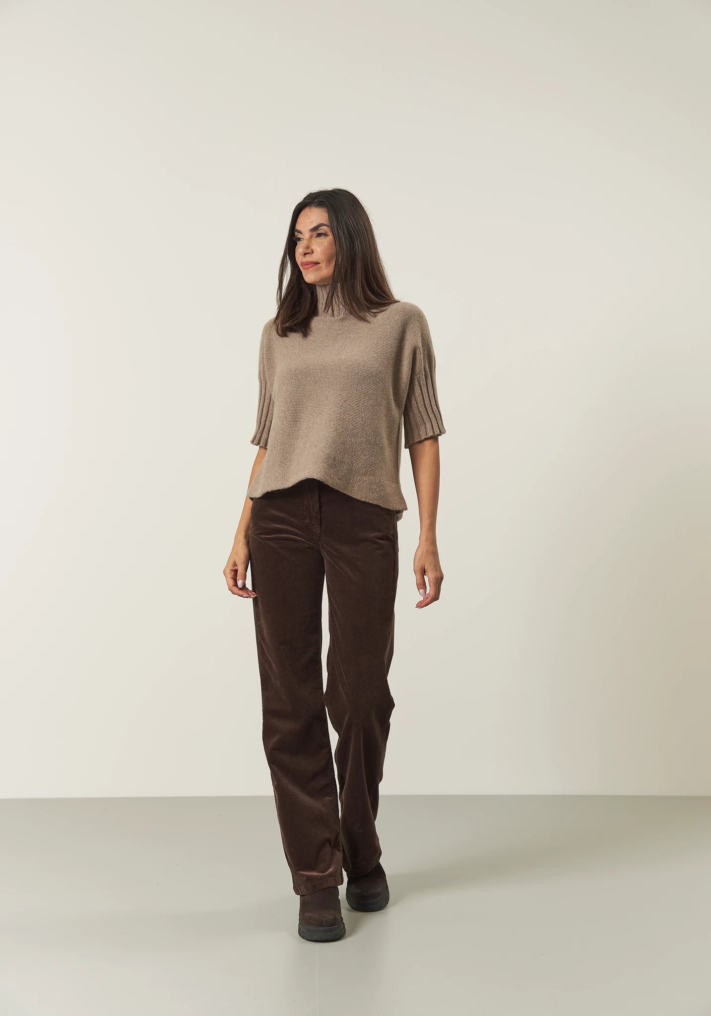 Lupetto beige manica 3/4 misto cashmere