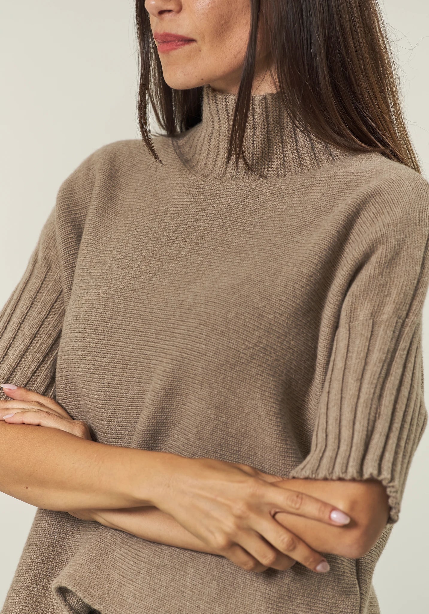 Lupetto beige manica 3/4 misto cashmere