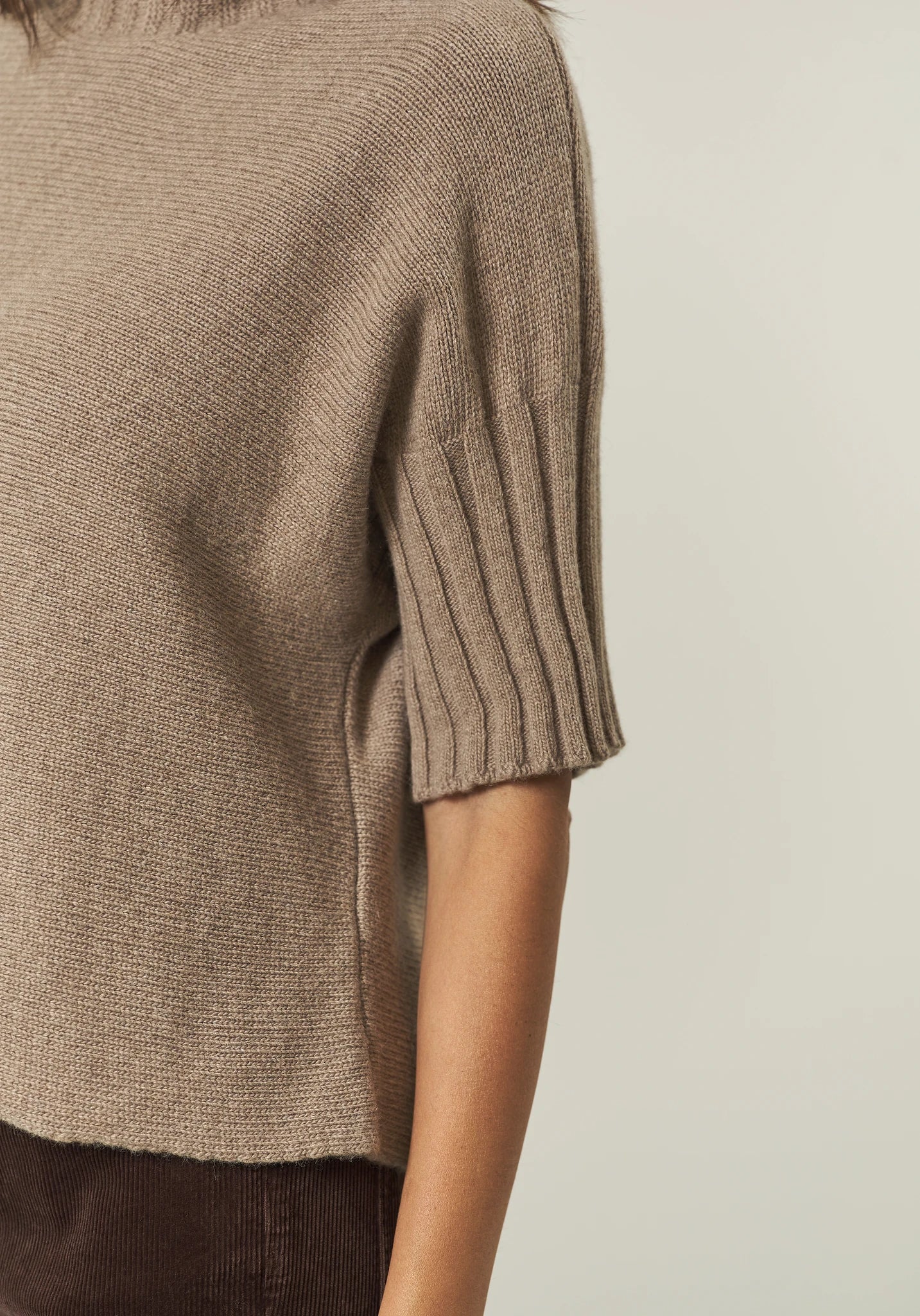 Lupetto beige manica 3/4 misto cashmere