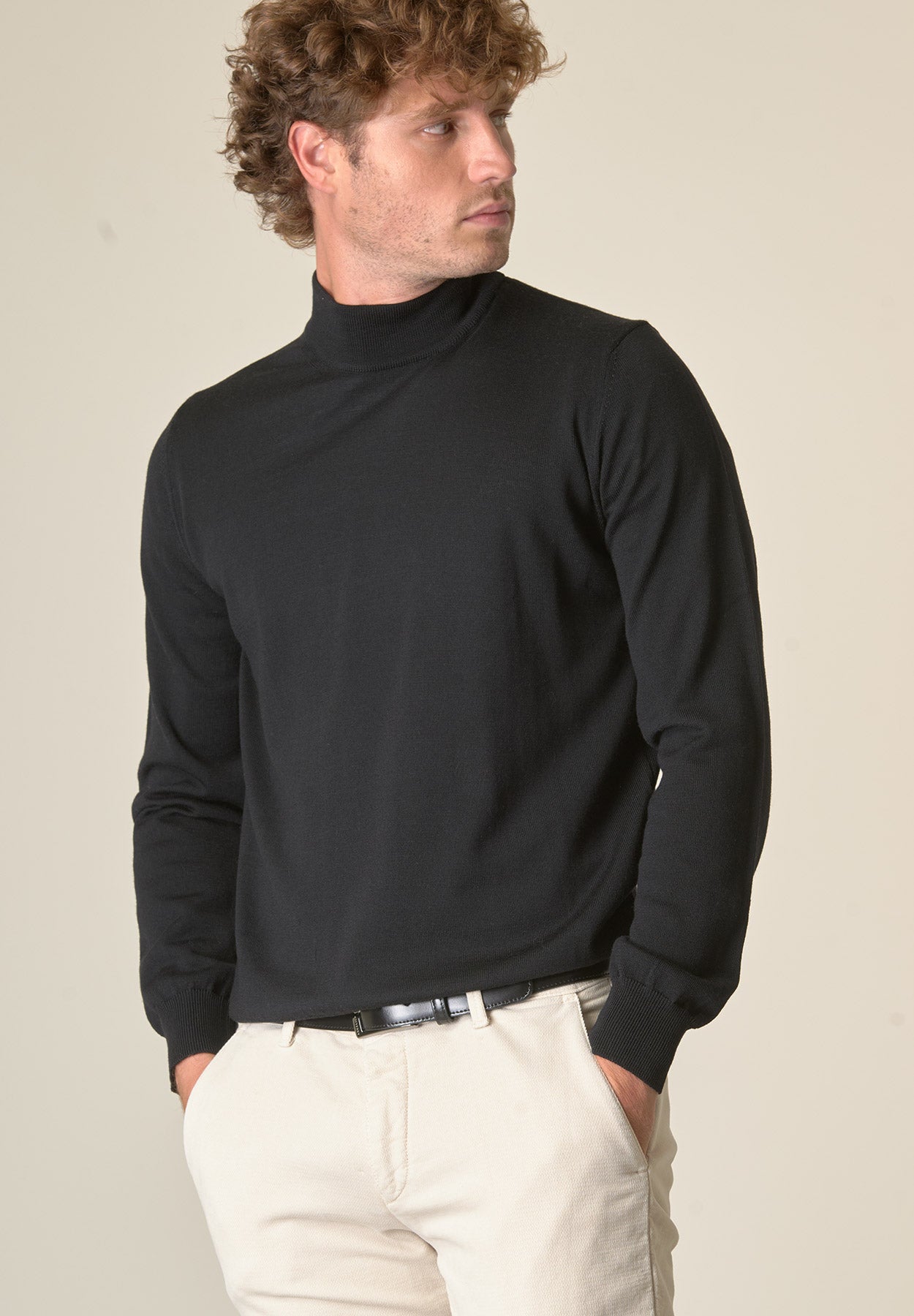 Black turtleneck extrafine merino wool Angelico 1