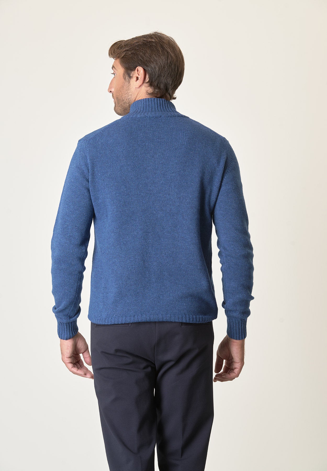 Lupetto zip blu denim misto lana-Angelico