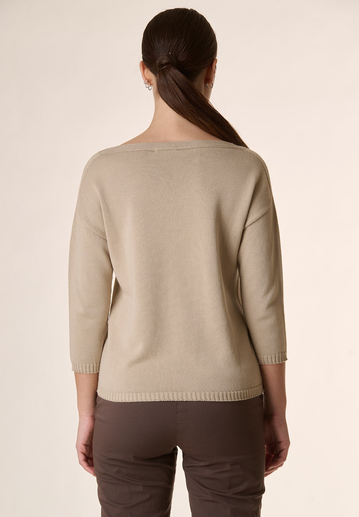 Maglia beige barchetta manica 3/4 cotone-Angelico