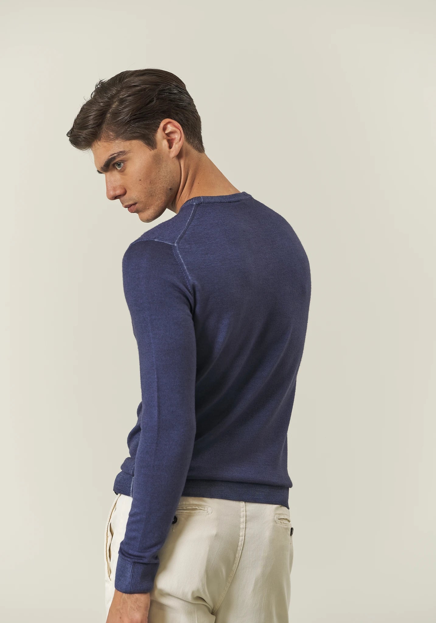 Girocollo jeans lana effetto acidato