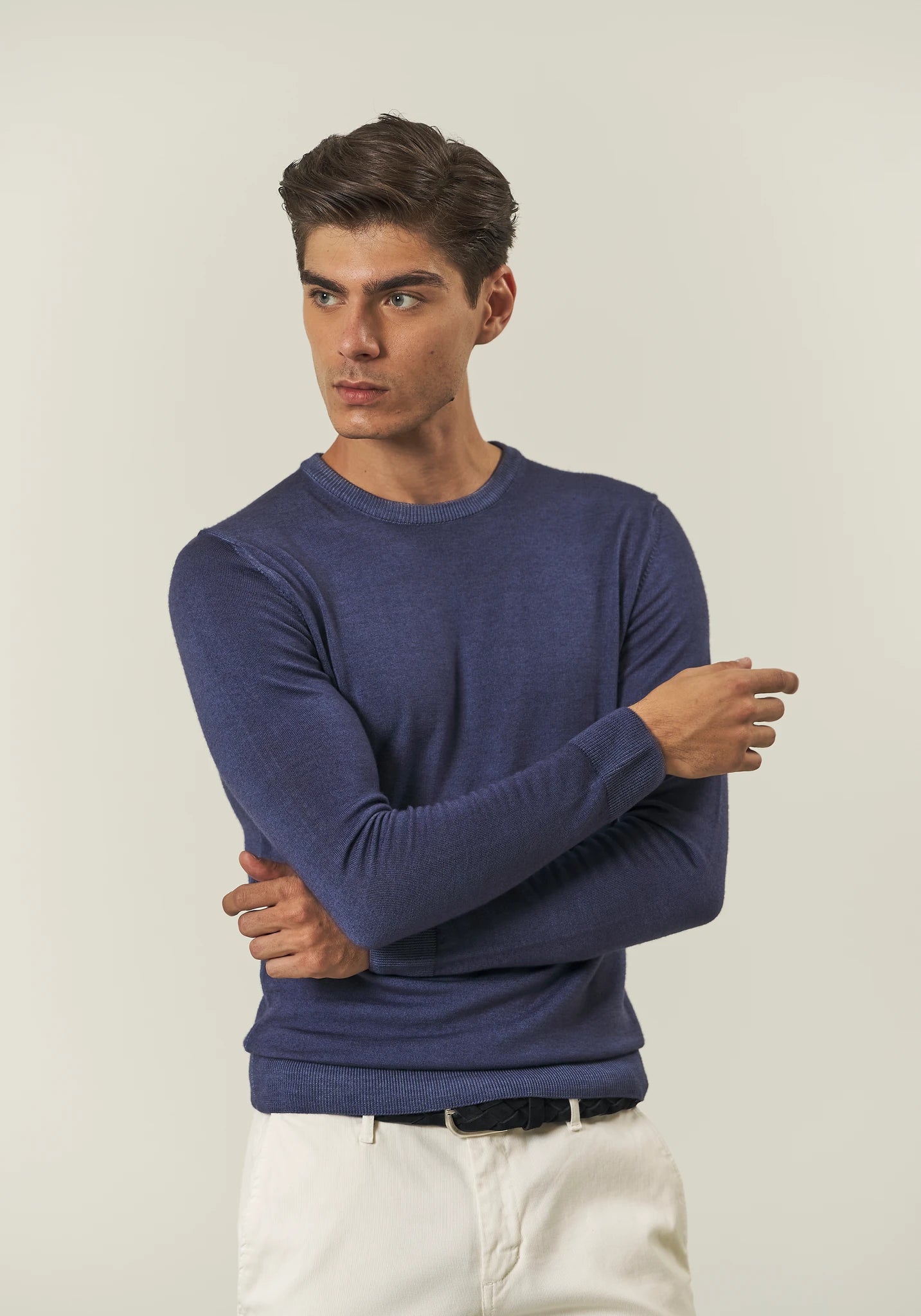 Girocollo jeans lana effetto acidato