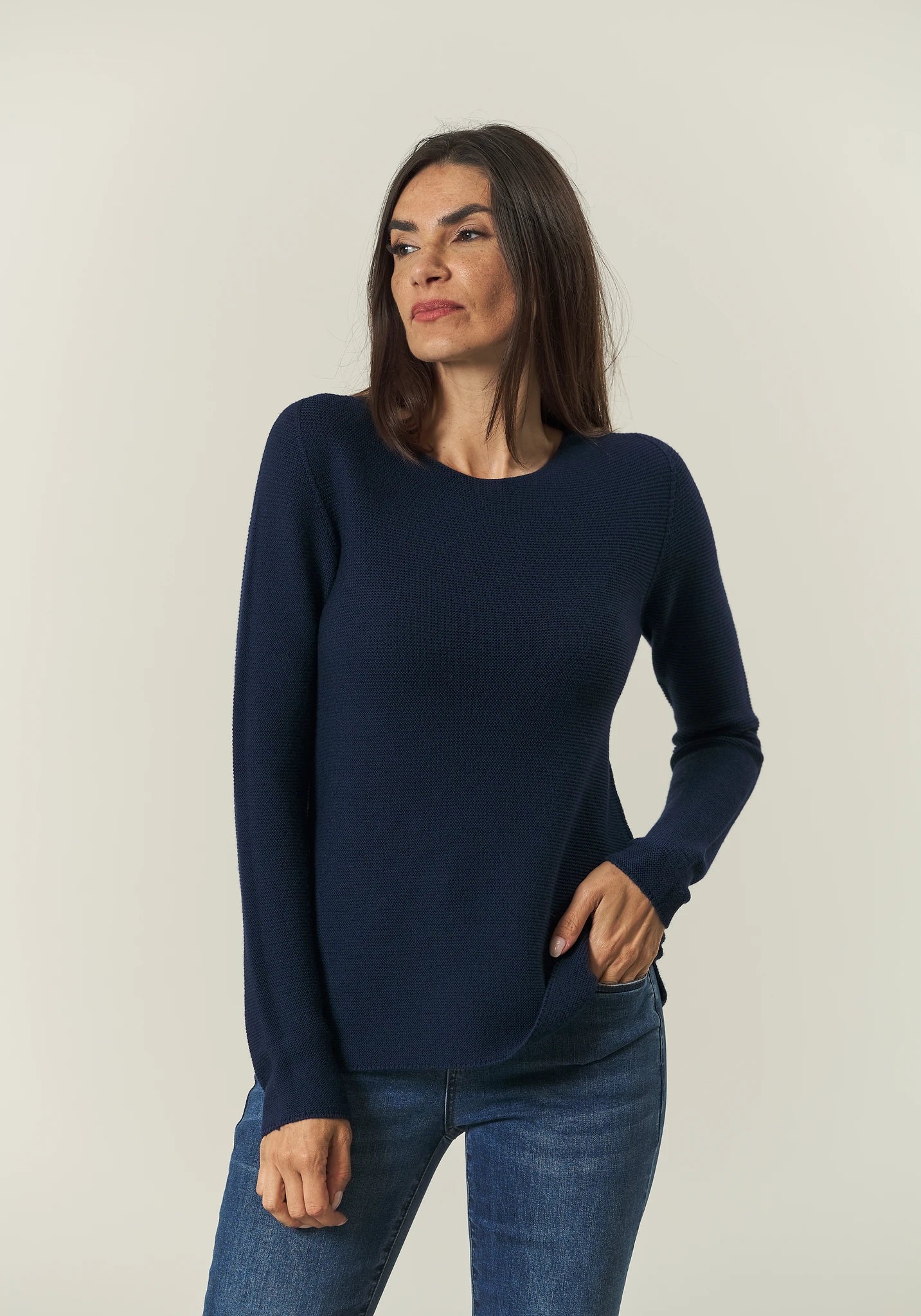 Girocollo blu lana merinos Harmony