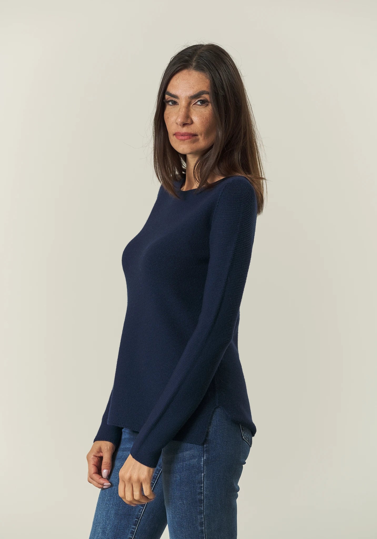 Girocollo blu lana merinos Harmony