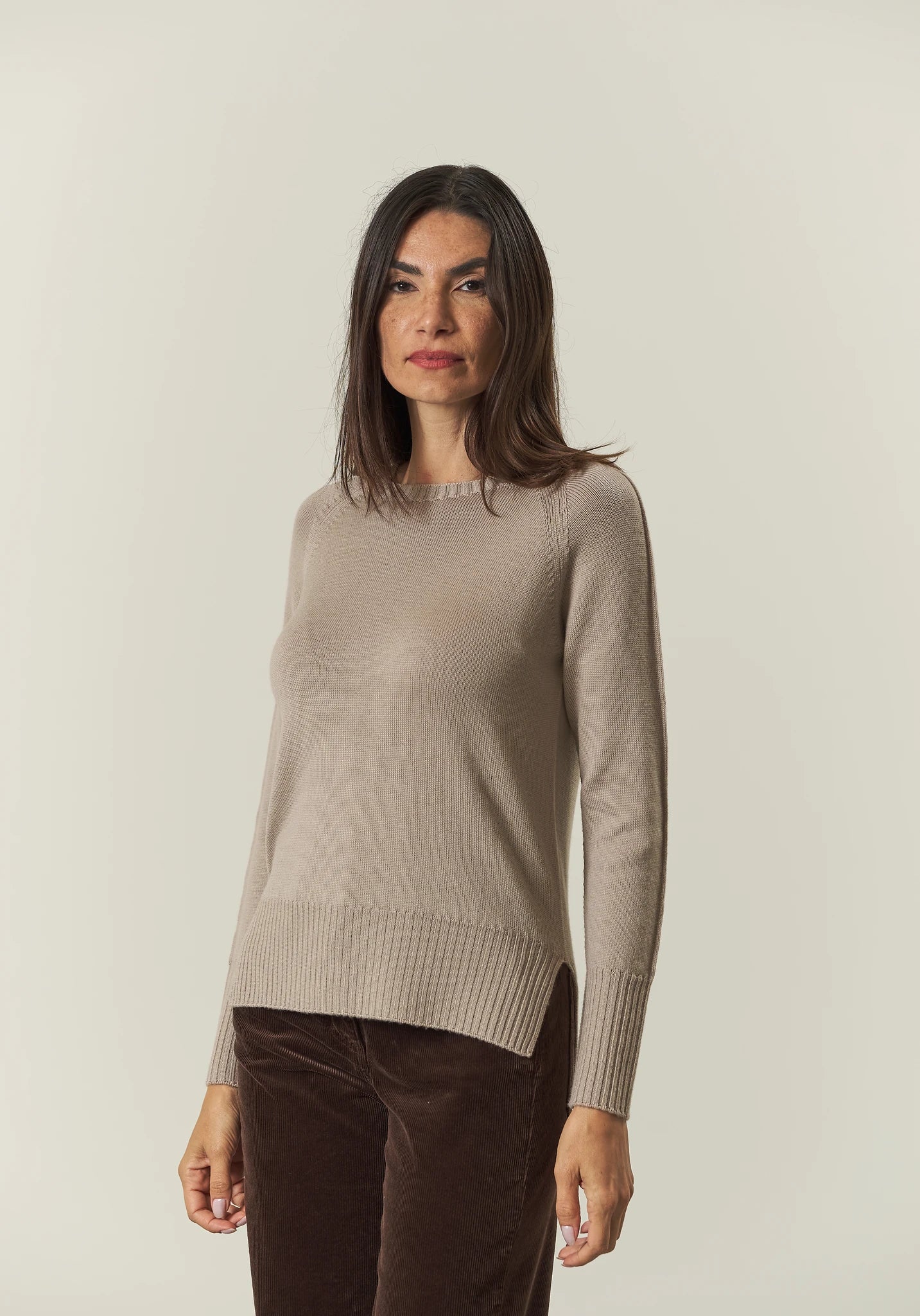 Girocollo beige manica raglan lana merinos Harmony