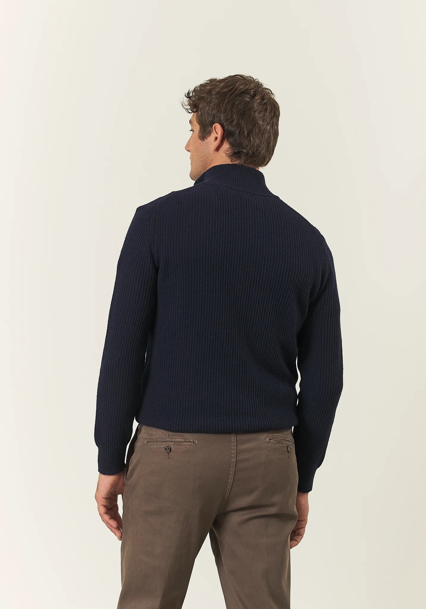 Lupetto zip blu misto lana coste