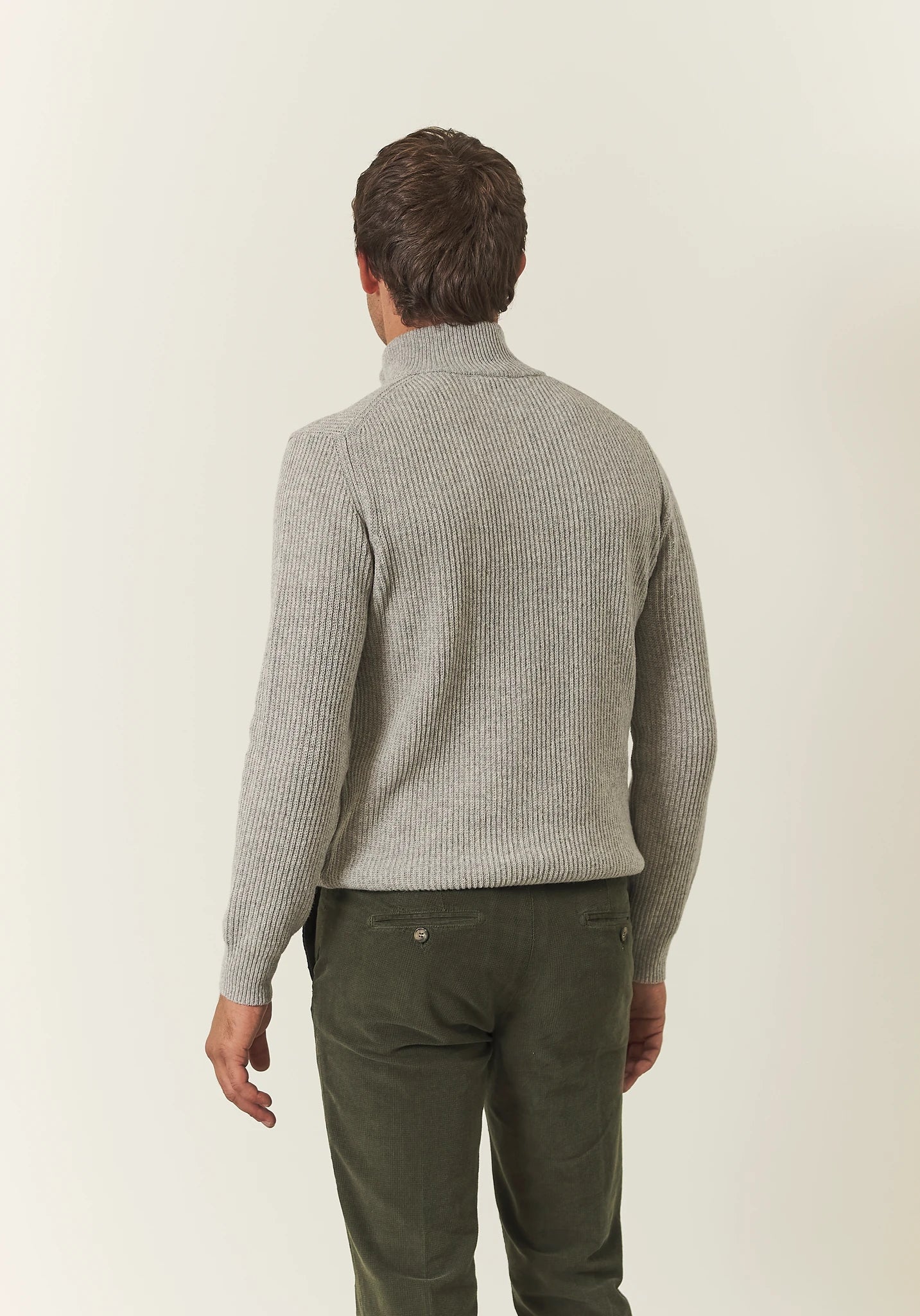Lupetto zip grigio perla misto lana coste