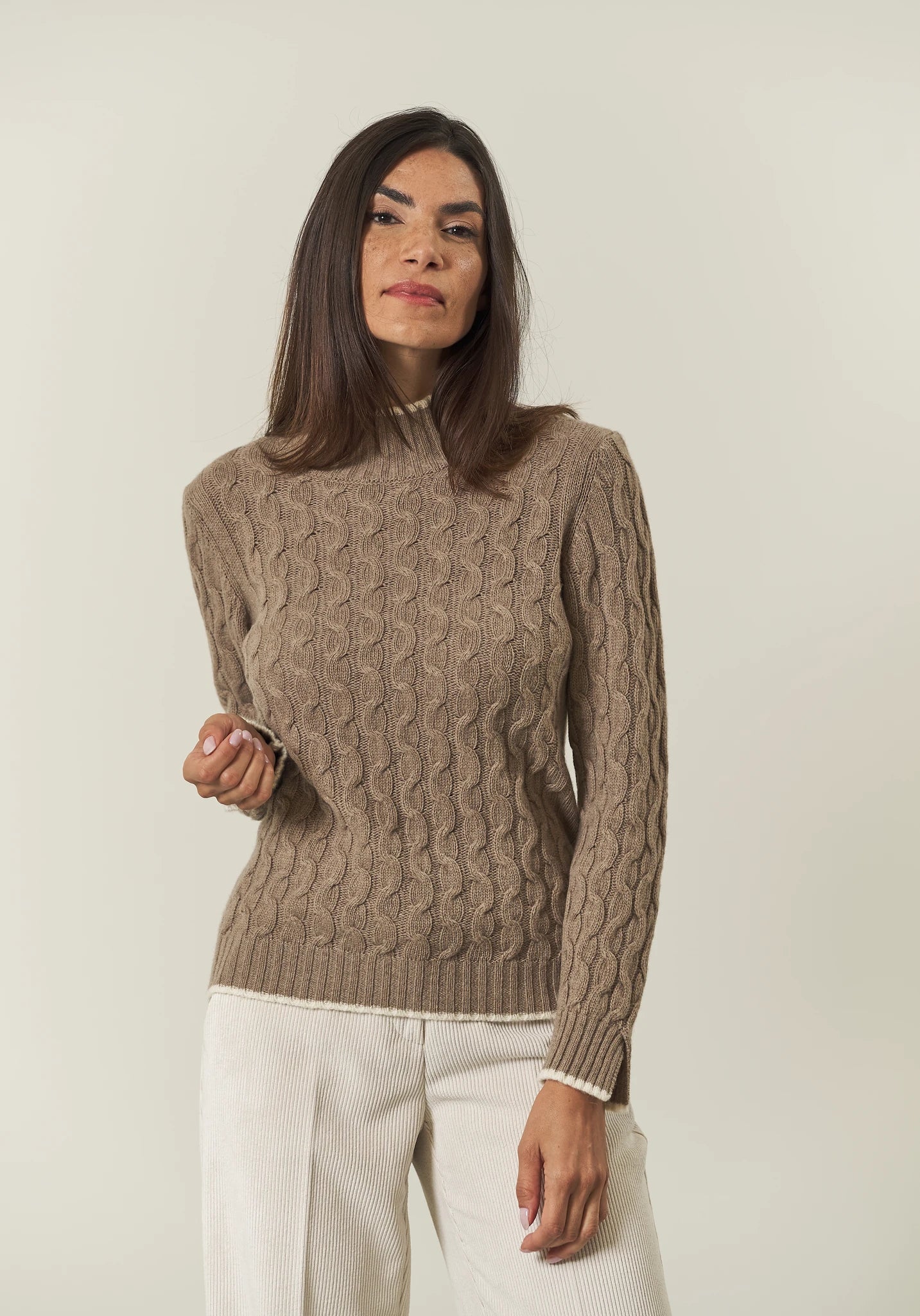 Dolcevita beige treccia misto cashmere