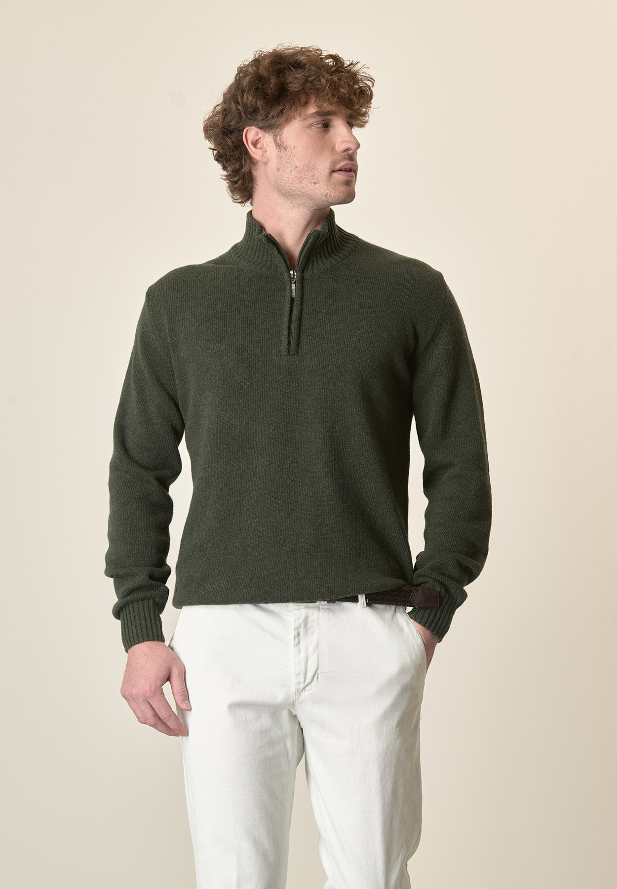 Lupetto zip verde misto lana-Angelico