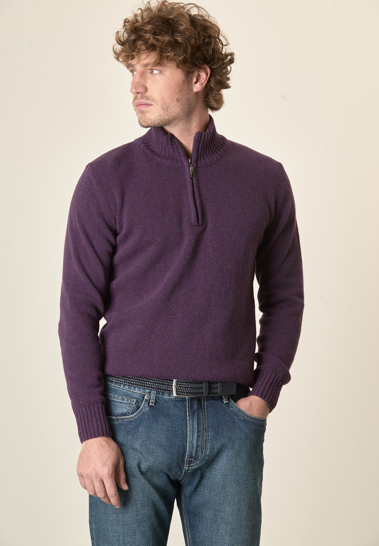 Lupetto zip viola misto lana-Angelico
