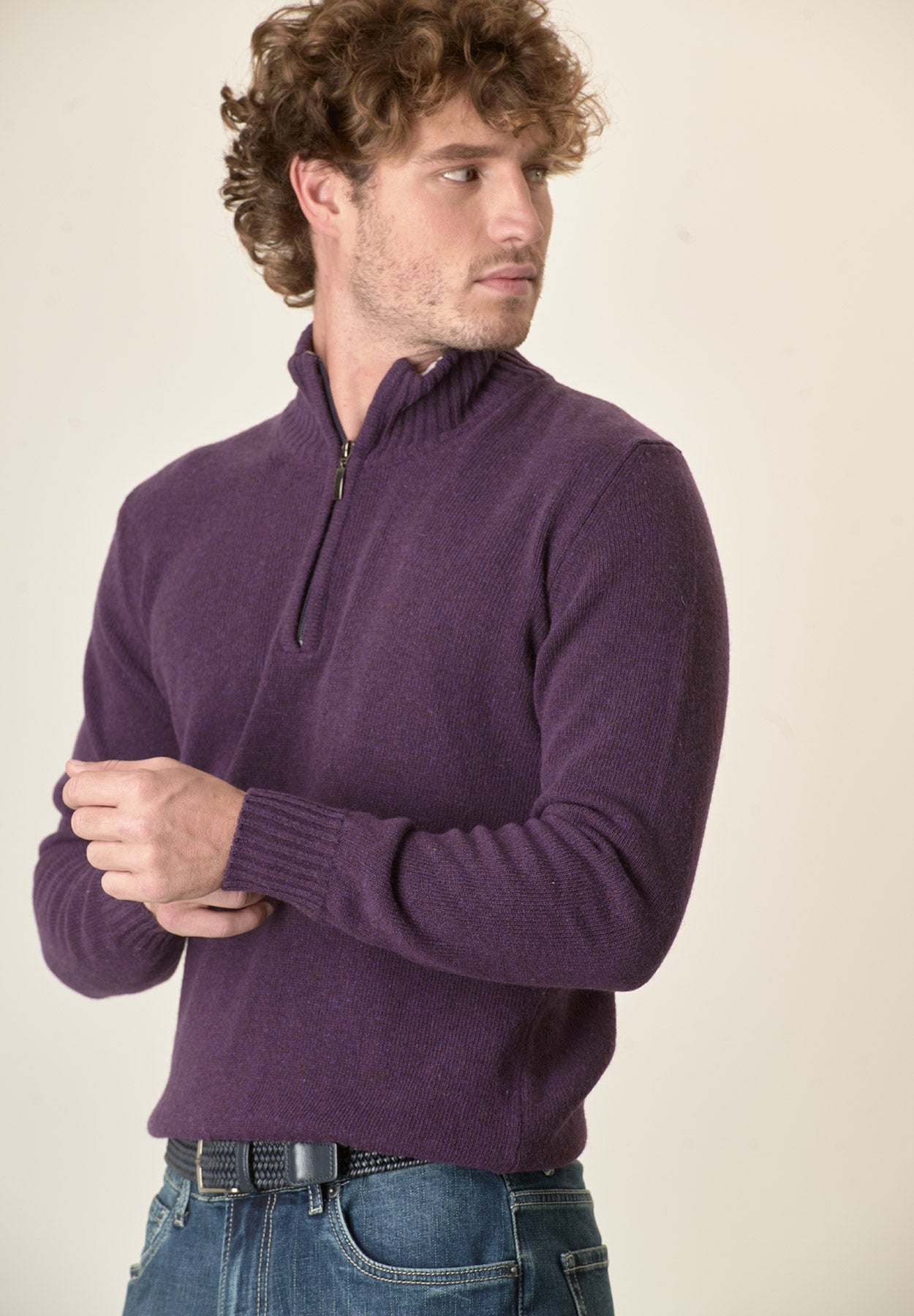 Lupetto zip viola misto lana-Angelico