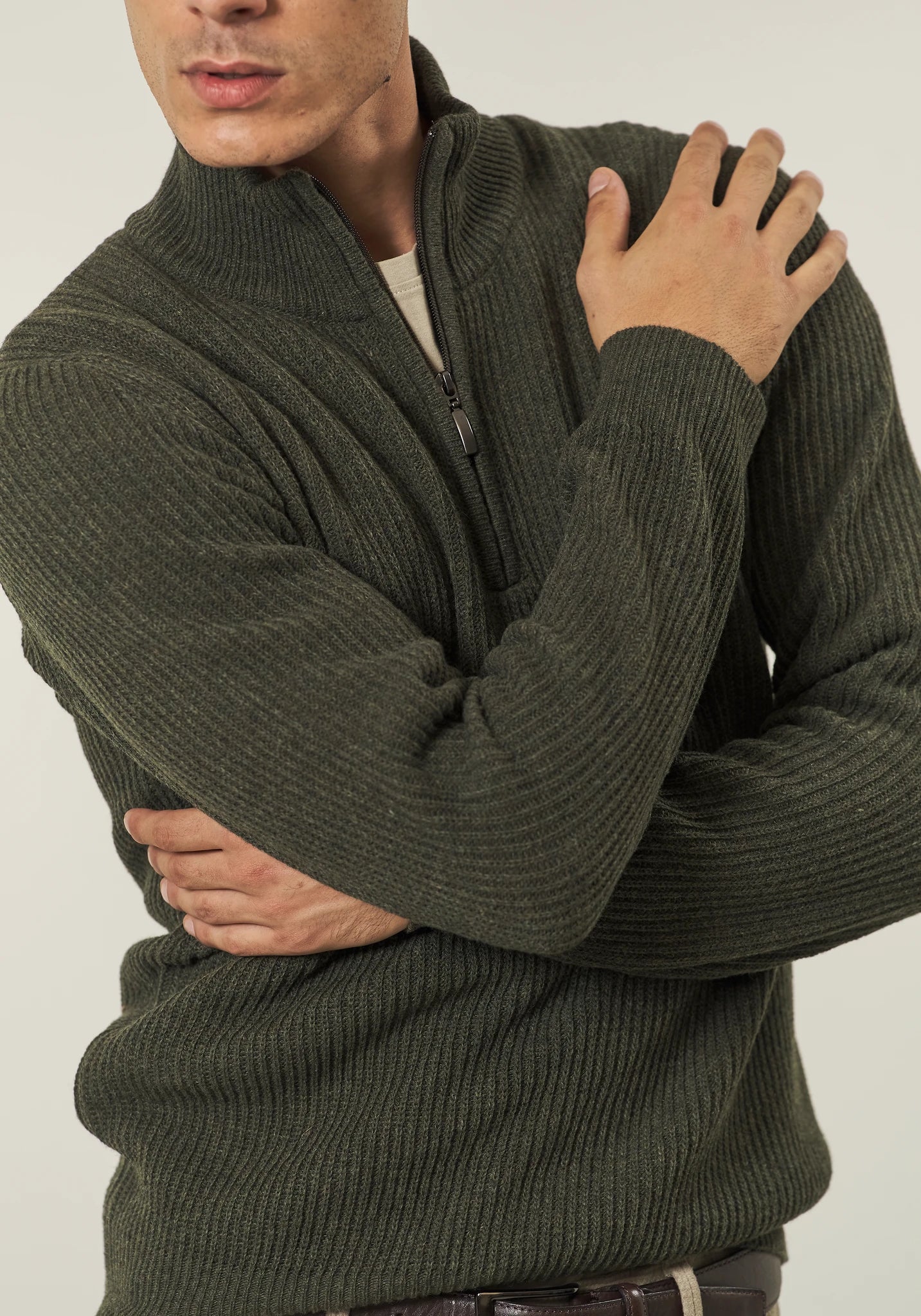 Lupetto zip verde misto lana coste