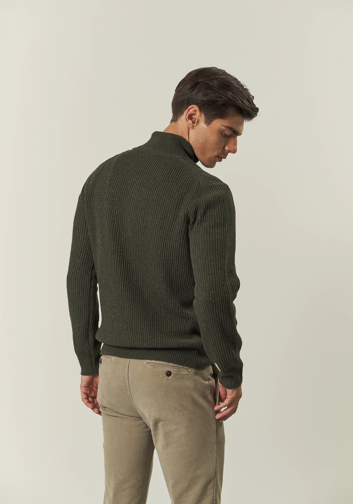 Lupetto zip verde misto lana coste
