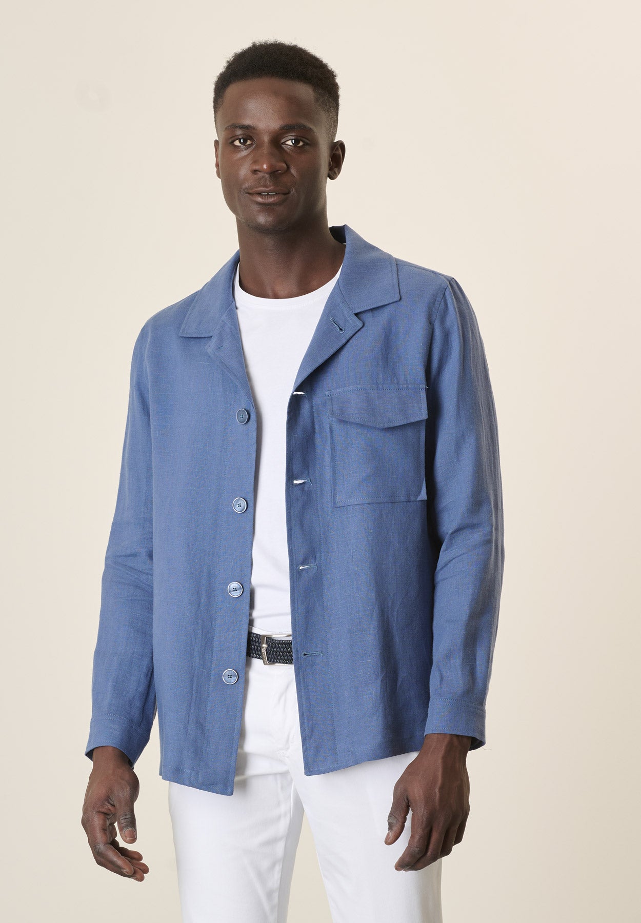Angelico Over Shirt Air Force Linen, Man, Avio, Size 54 Angelico Over Shirt Air Force Linen, Man, Avio, Size 54