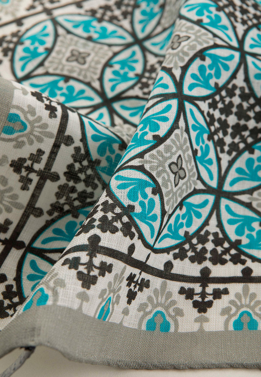 Pochette grigia turchese greche lino