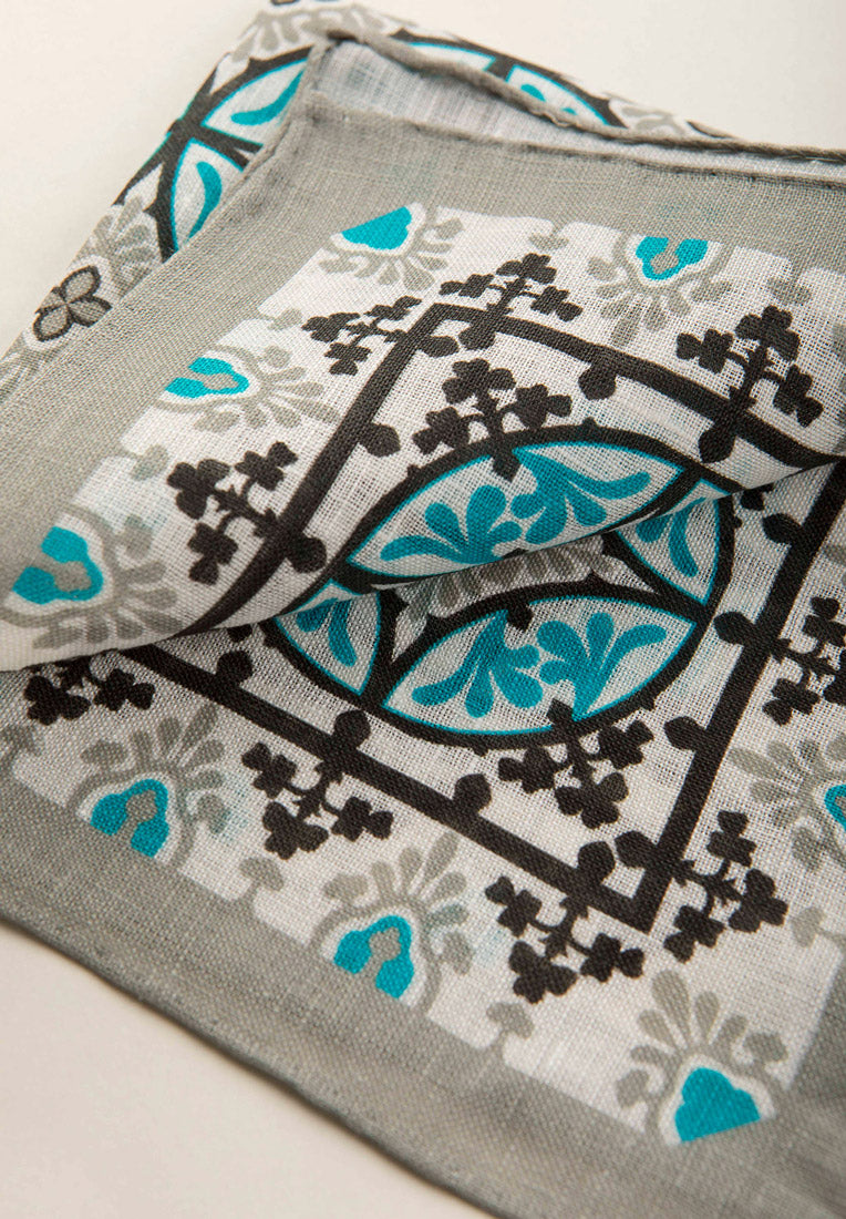 Pochette grigia turchese greche lino