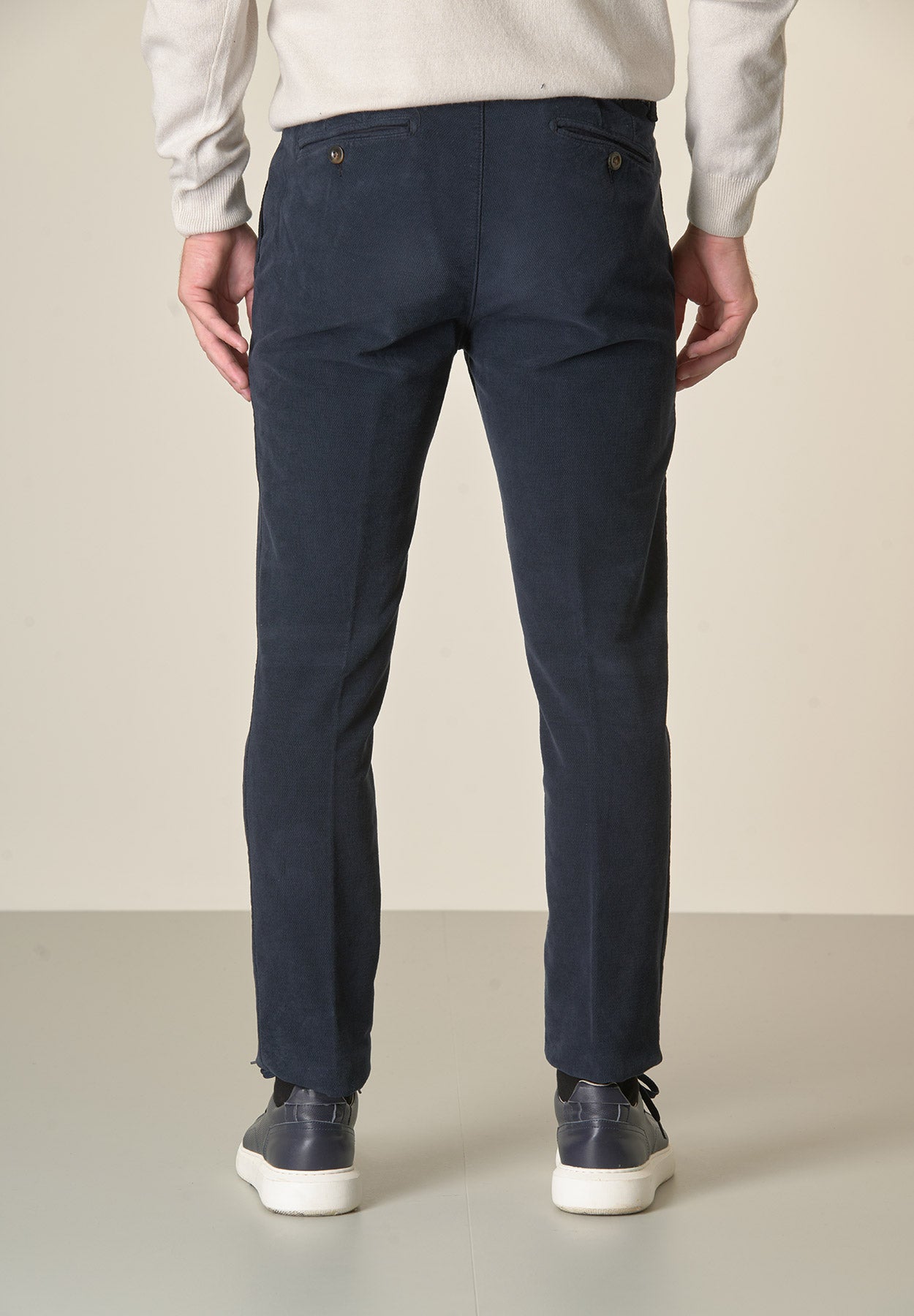 Pantalone blu fustagno jacquard cotone slim fit-Angelico