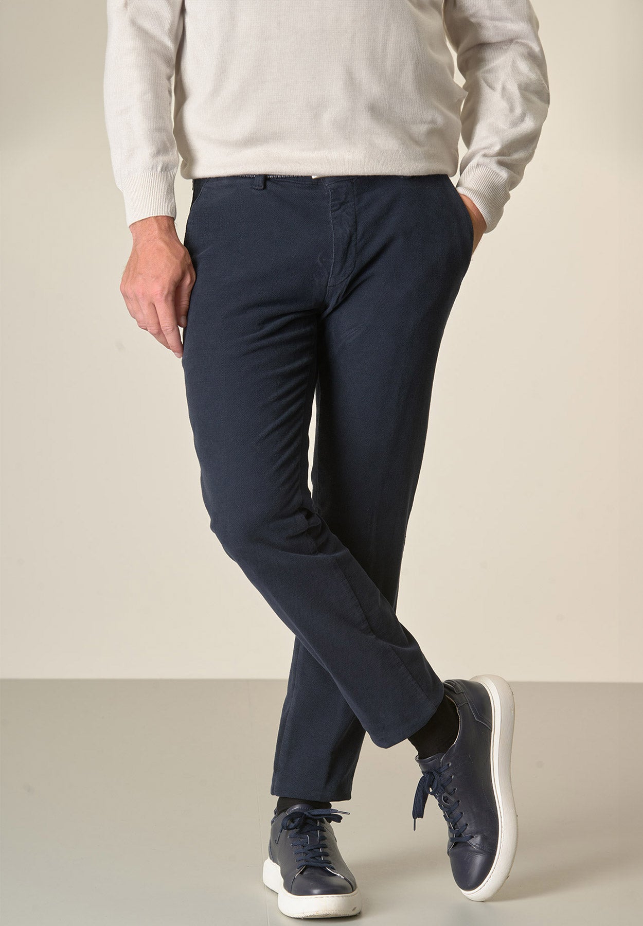 Pantalone blu fustagno jacquard cotone slim fit-Angelico